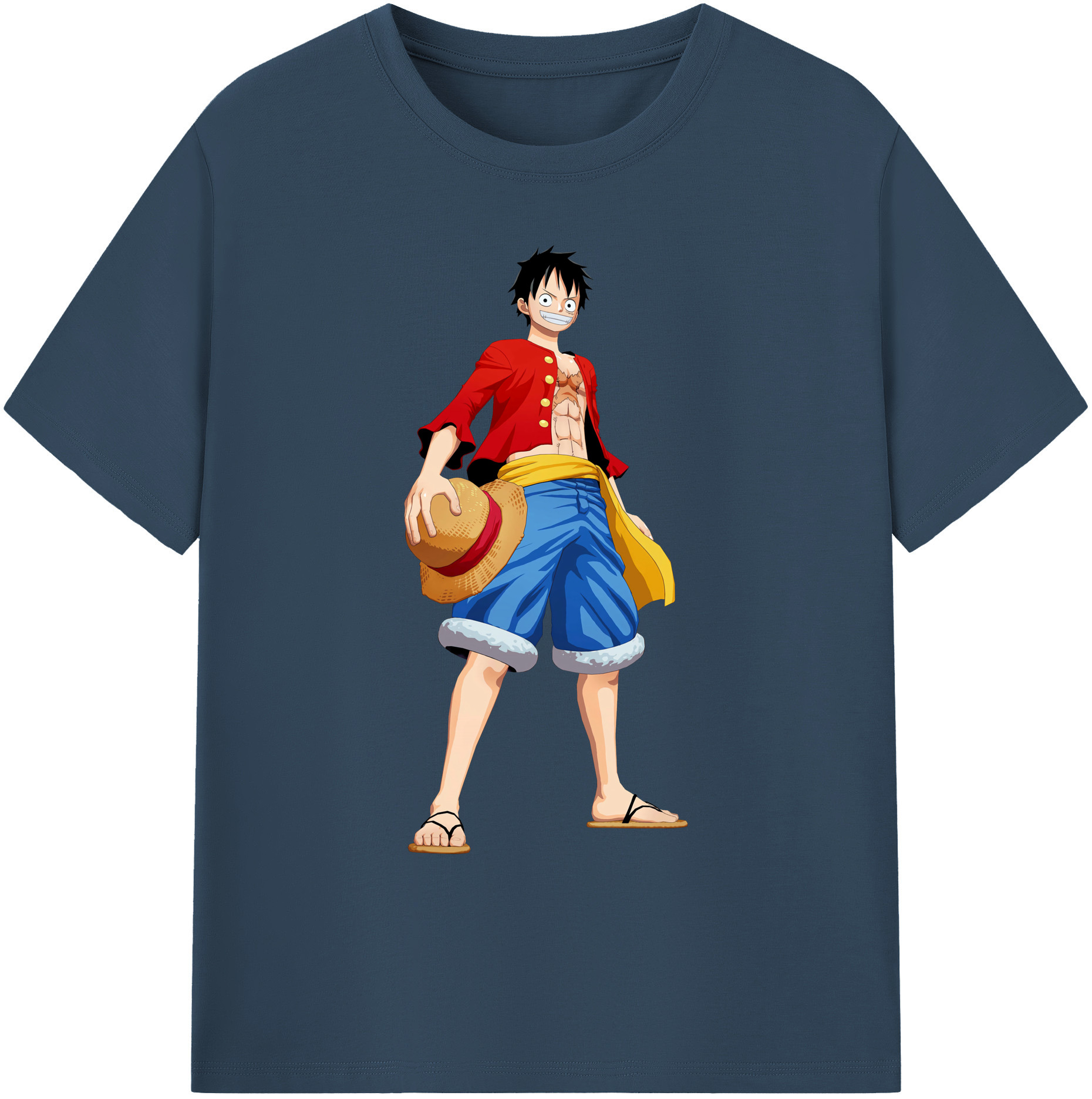 ワンピース モンキー・D・ルフィ ONE PIECE Monkey D. Luffy 綿100％ メンズ半袖Tシャツ｜肌触りやわらか＆通気性
