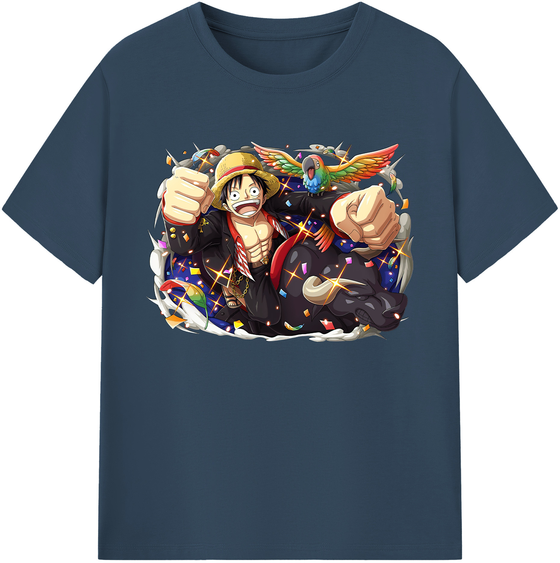 ワンピース モンキー・D・ルフィ ONE PIECE Monkey D. Luffy 綿100％ メンズ半袖Tシャツ｜肌触りやわらか＆通気性