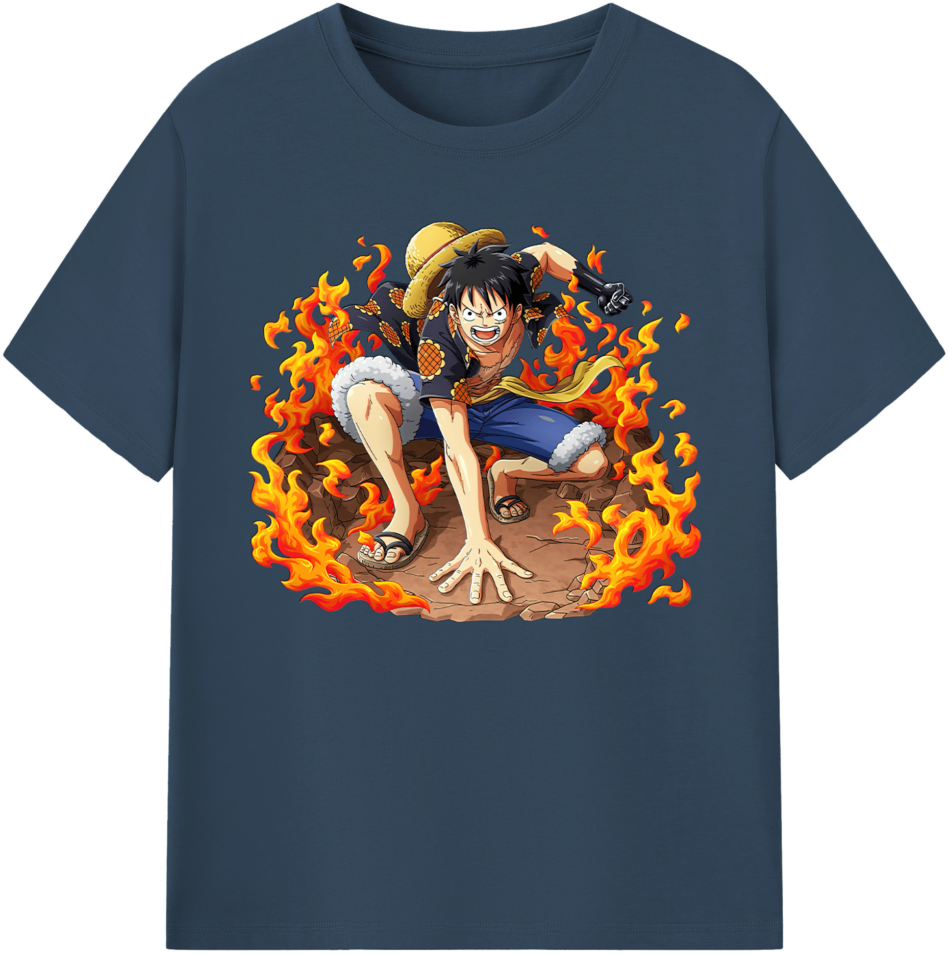ワンピース モンキー・D・ルフィ ONE PIECE Monkey D. Luffy 綿100％ メンズ半袖Tシャツ｜肌触りやわらか＆通気性