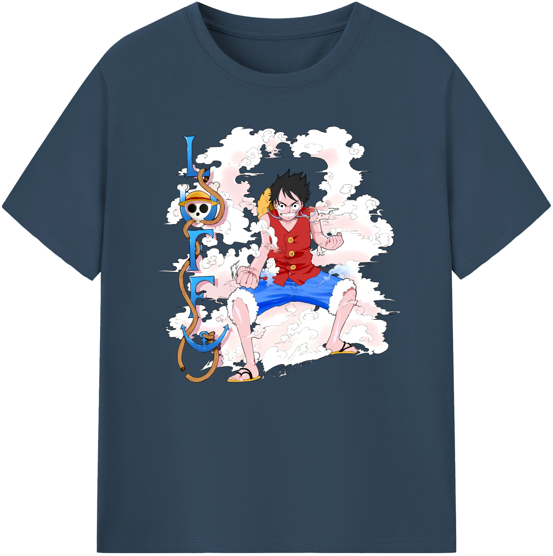 ワンピース モンキー・D・ルフィ ONE PIECE Monkey D. Luffy 綿100％ メンズ半袖Tシャツ｜肌触りやわらか＆通気性