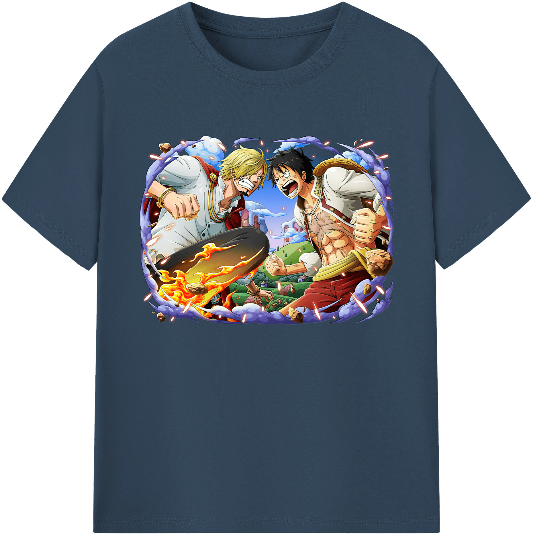 ワンピース モンキー・D・ルフィ ONE PIECE Monkey D. Luffy 綿100％ メンズ半袖Tシャツ｜肌触りやわらか＆通気性