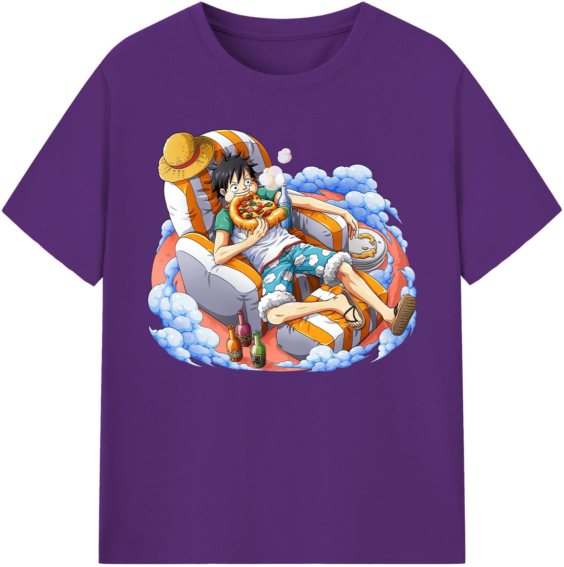 ワンピース モンキー・D・ルフィ ONE PIECE Monkey D. Luffy 綿100％ メンズ半袖Tシャツ｜肌触りやわらか＆通気性
