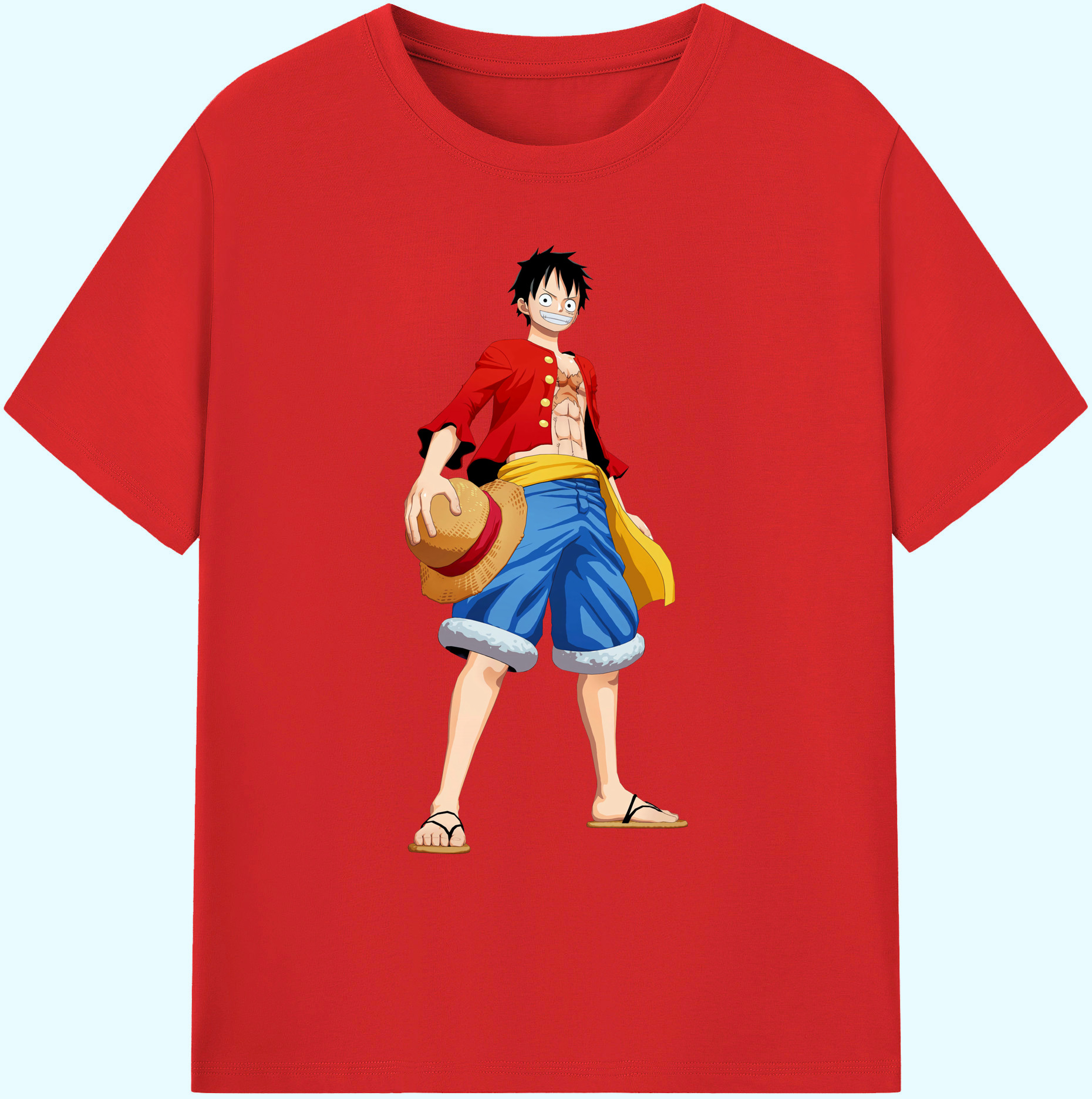 ワンピース モンキー・D・ルフィ ONE PIECE Monkey D. Luffy 綿100％ メンズ半袖Tシャツ｜肌触りやわらか＆通気性