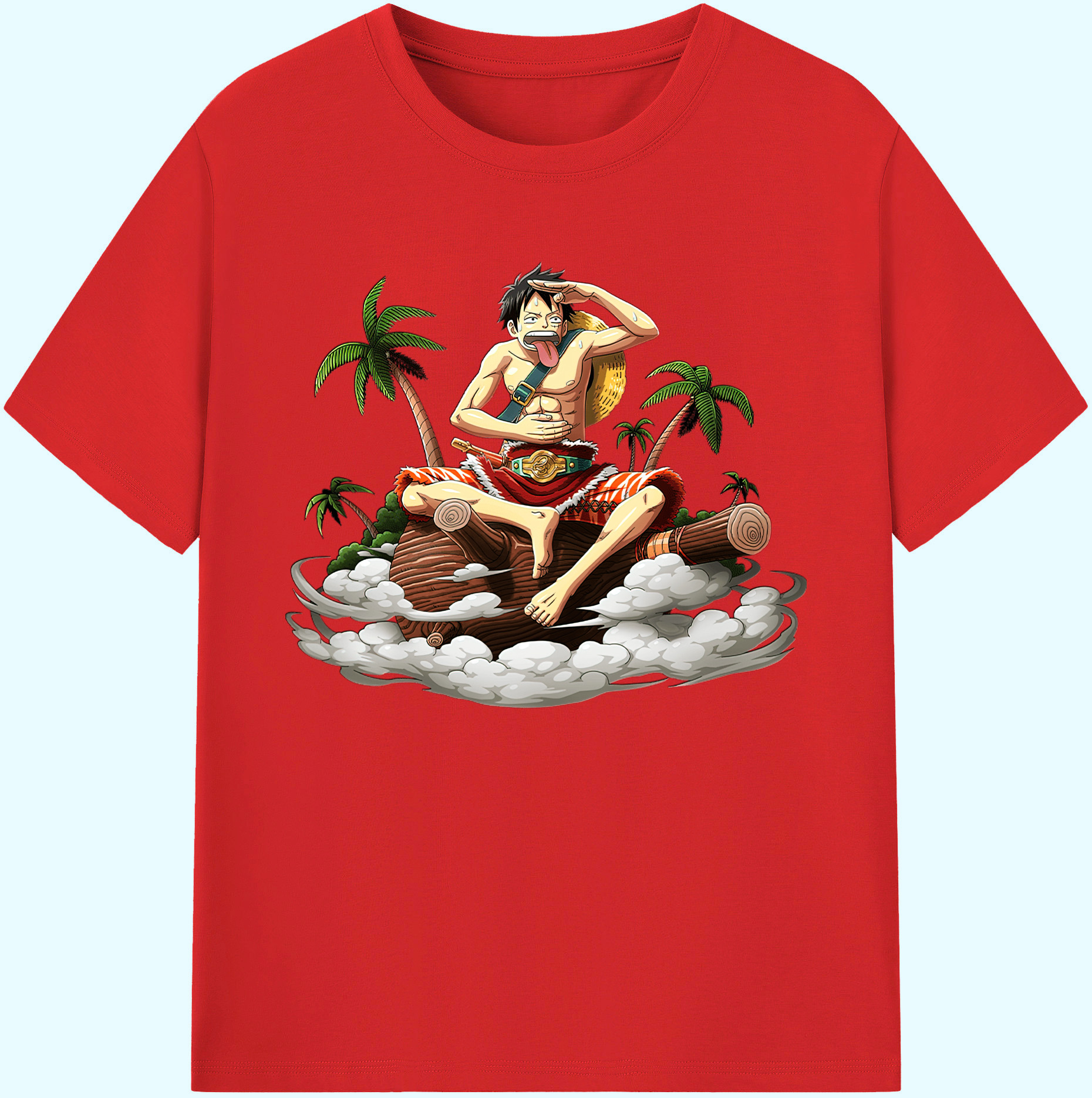 ワンピース モンキー・D・ルフィ ONE PIECE Monkey D. Luffy 綿100％ メンズ半袖Tシャツ｜肌触りやわらか＆通気性