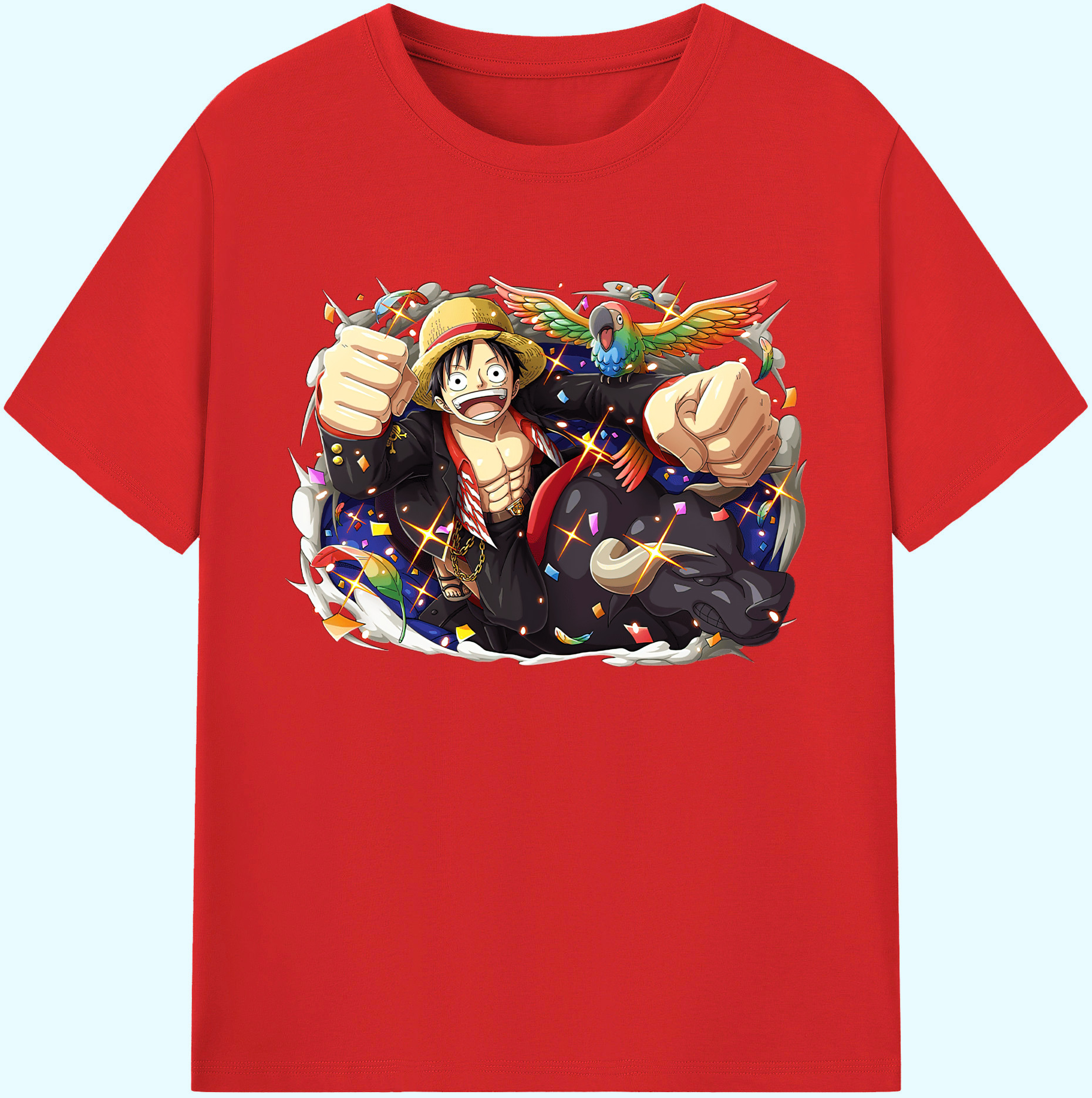 ワンピース モンキー・D・ルフィ ONE PIECE Monkey D. Luffy 綿100％ メンズ半袖Tシャツ｜肌触りやわらか＆通気性
