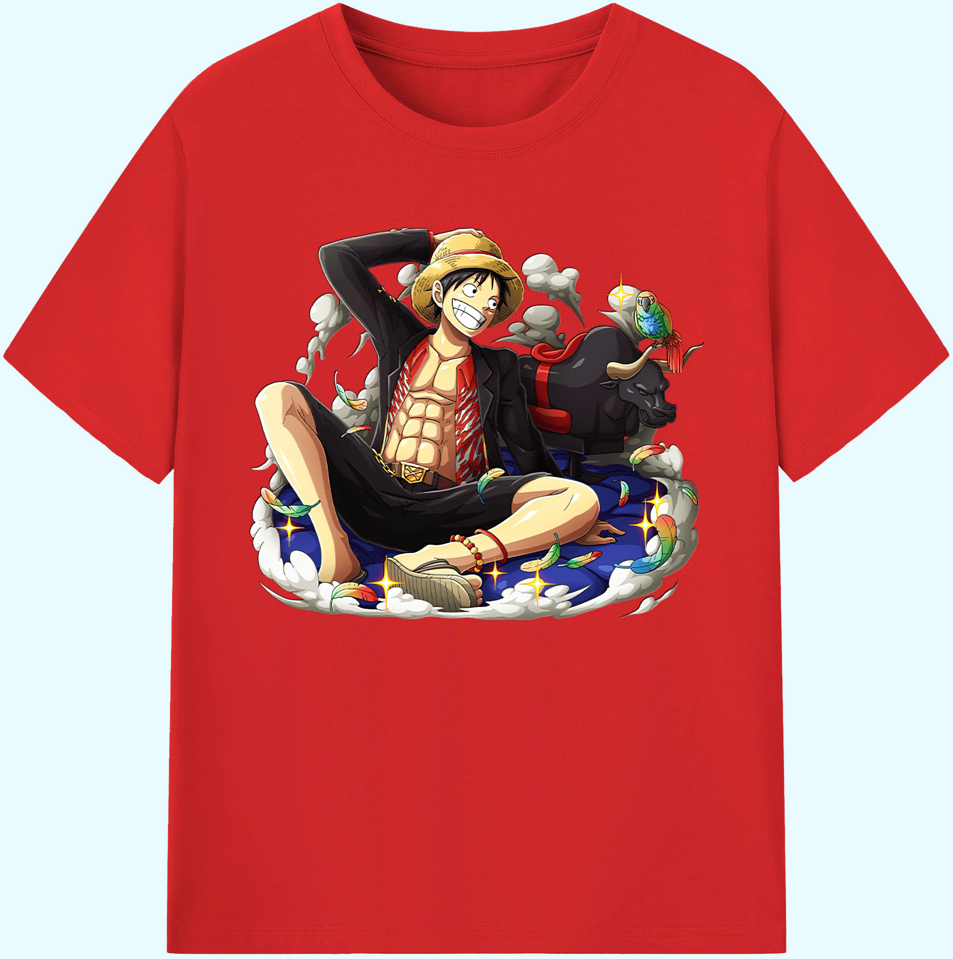 ワンピース モンキー・D・ルフィ ONE PIECE Monkey D. Luffy 綿100％ メンズ半袖Tシャツ｜肌触りやわらか＆通気性