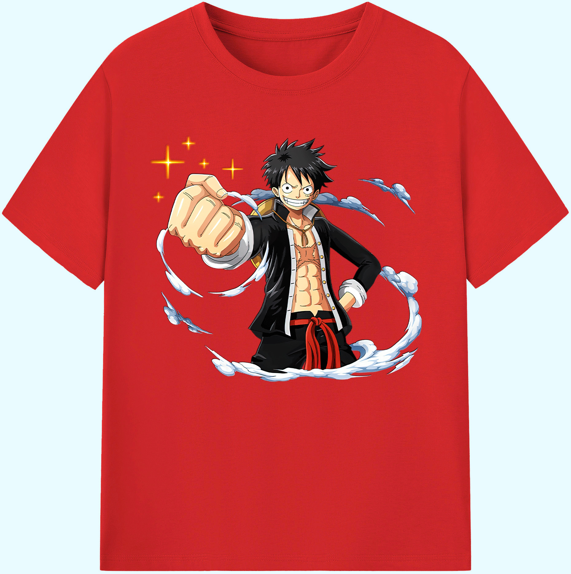 ワンピース モンキー・D・ルフィ ONE PIECE Monkey D. Luffy 綿100％ メンズ半袖Tシャツ｜肌触りやわらか＆通気性