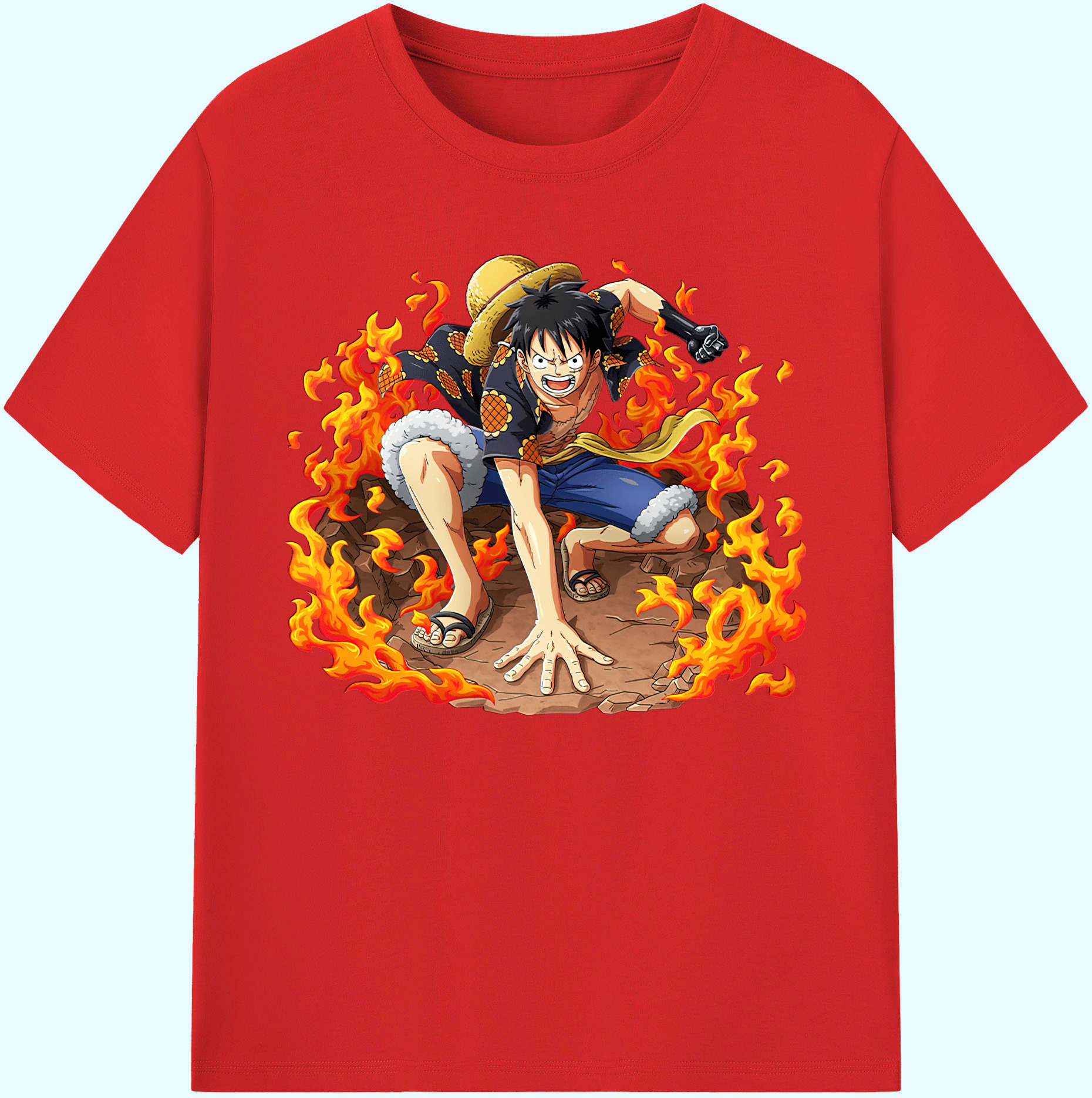 ワンピース モンキー・D・ルフィ ONE PIECE Monkey D. Luffy 綿100％ メンズ半袖Tシャツ｜肌触りやわらか＆通気性