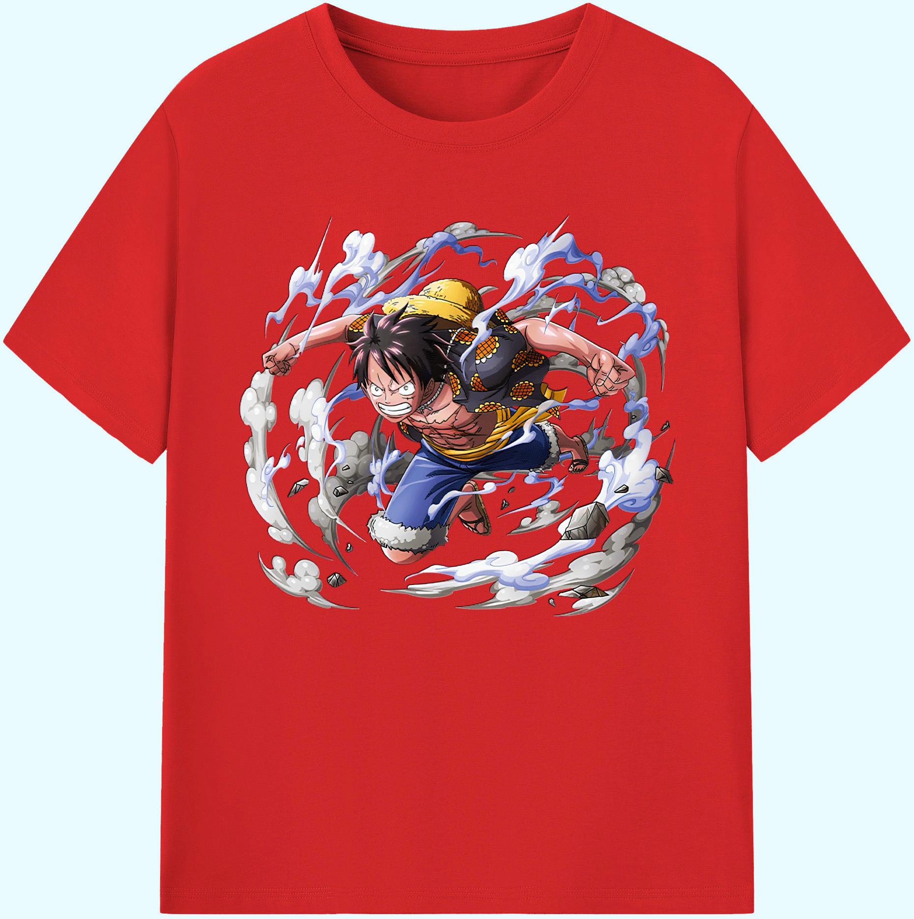 ワンピース モンキー・D・ルフィ ONE PIECE Monkey D. Luffy 綿100％ メンズ半袖Tシャツ｜肌触りやわらか＆通気性
