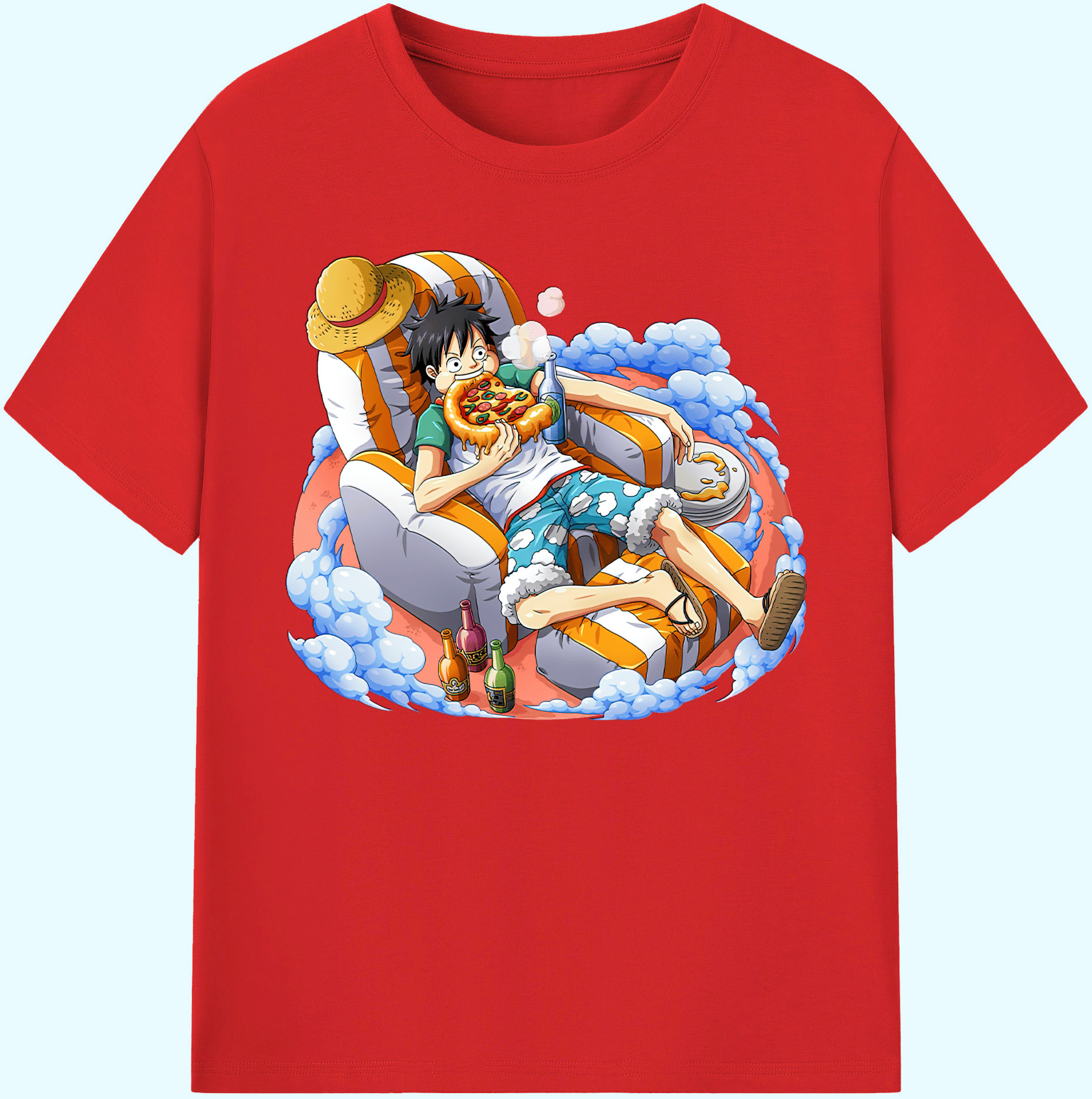 ワンピース モンキー・D・ルフィ ONE PIECE Monkey D. Luffy 綿100％ メンズ半袖Tシャツ｜肌触りやわらか＆通気性