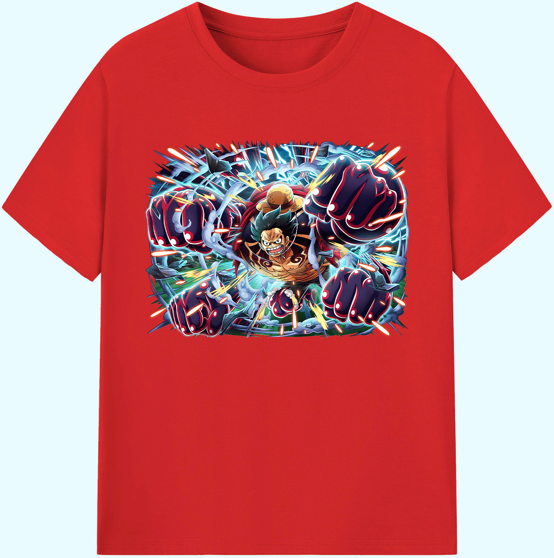 ワンピース モンキー・D・ルフィ ONE PIECE Monkey D. Luffy 綿100％ メンズ半袖Tシャツ｜肌触りやわらか＆通気性