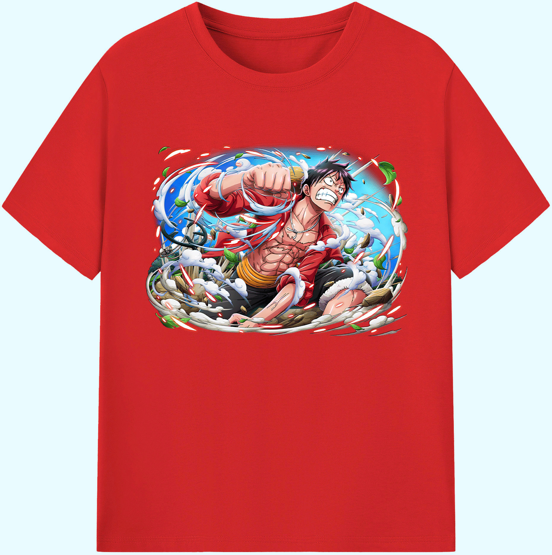 ワンピース モンキー・D・ルフィ ONE PIECE Monkey D. Luffy 綿100％ メンズ半袖Tシャツ｜肌触りやわらか＆通気性