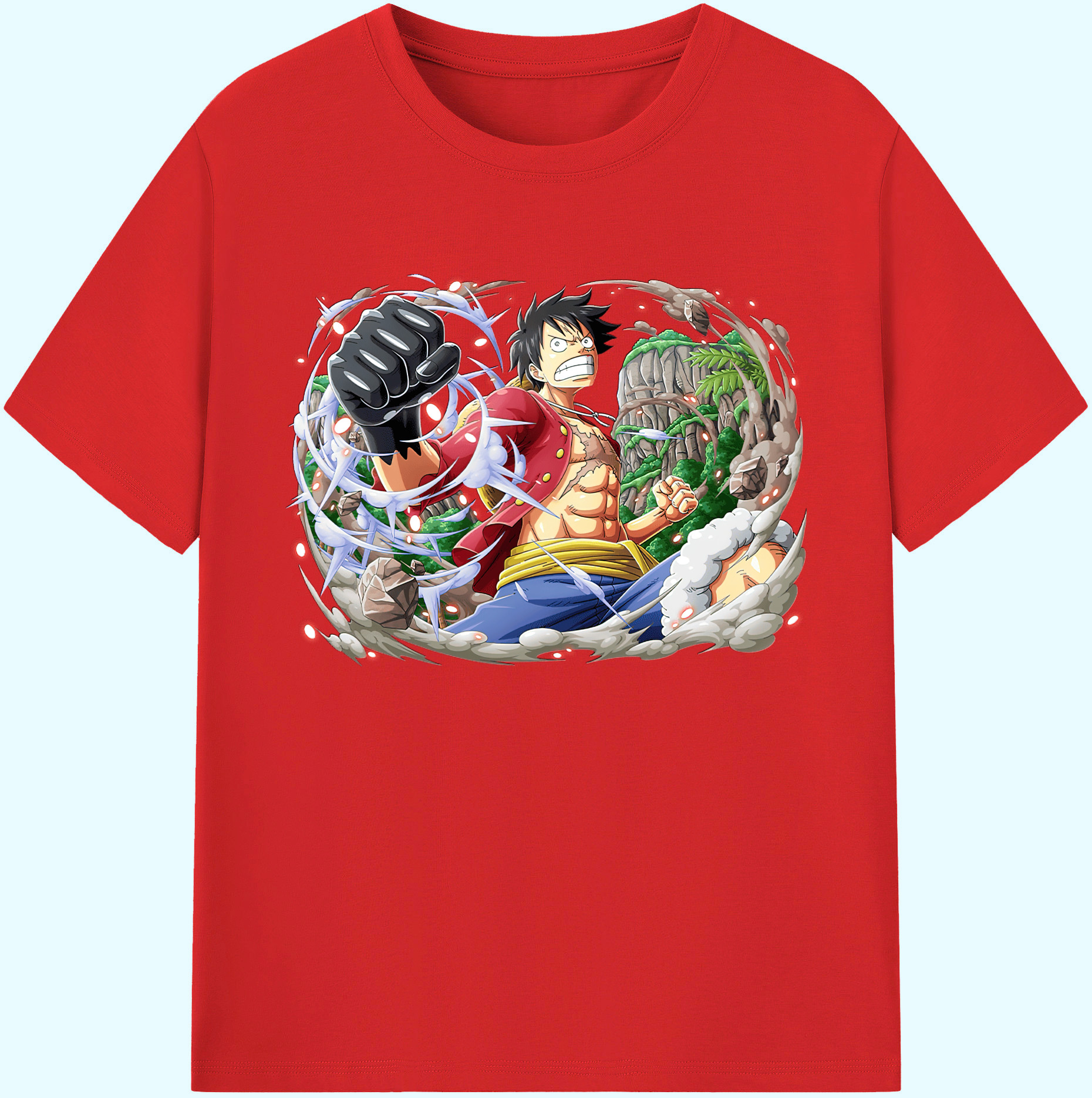 ワンピース モンキー・D・ルフィ ONE PIECE Monkey D. Luffy 綿100％ メンズ半袖Tシャツ｜肌触りやわらか＆通気性