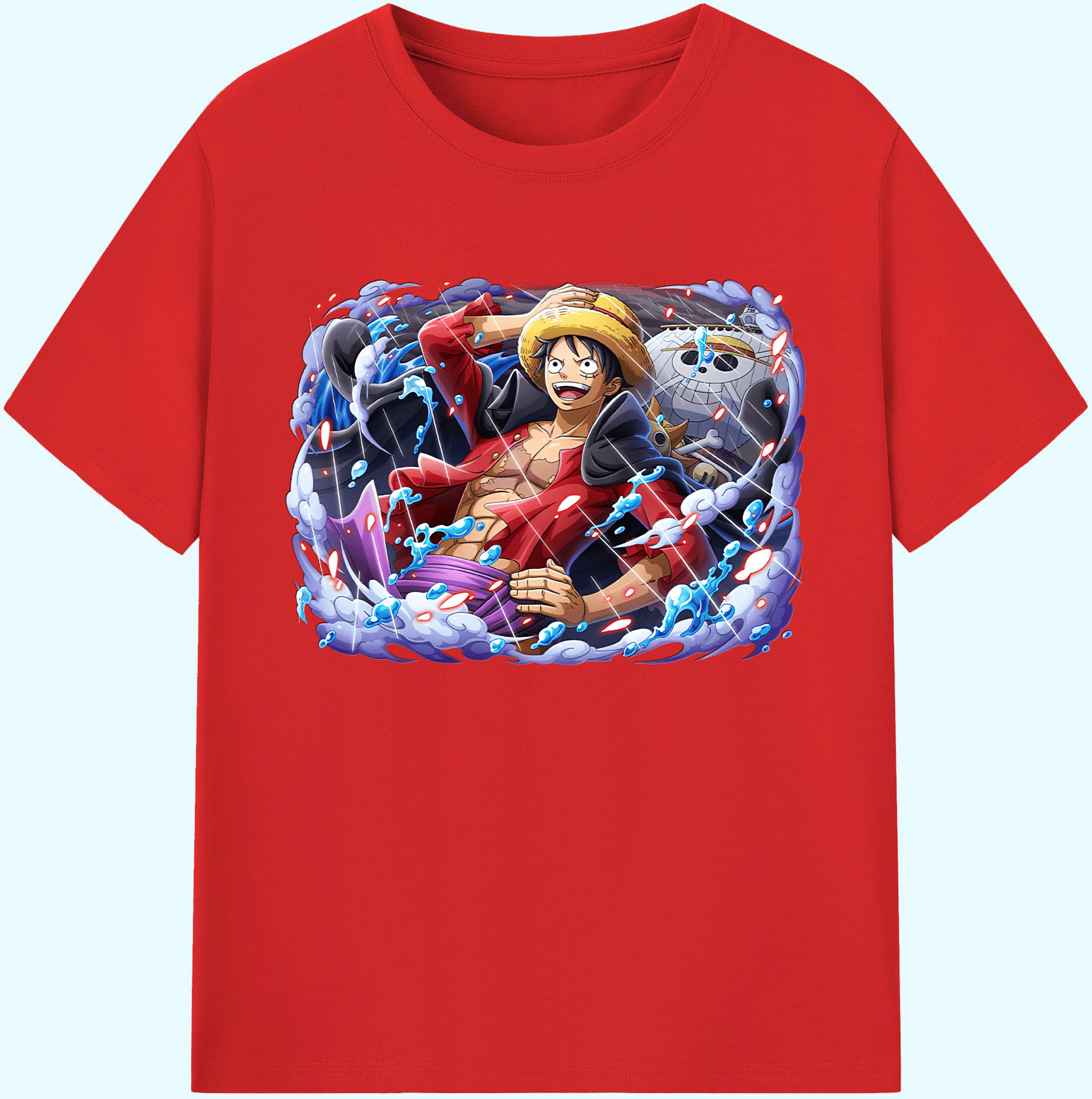 ワンピース モンキー・D・ルフィ ONE PIECE Monkey D. Luffy 綿100％ メンズ半袖Tシャツ｜肌触りやわらか＆通気性