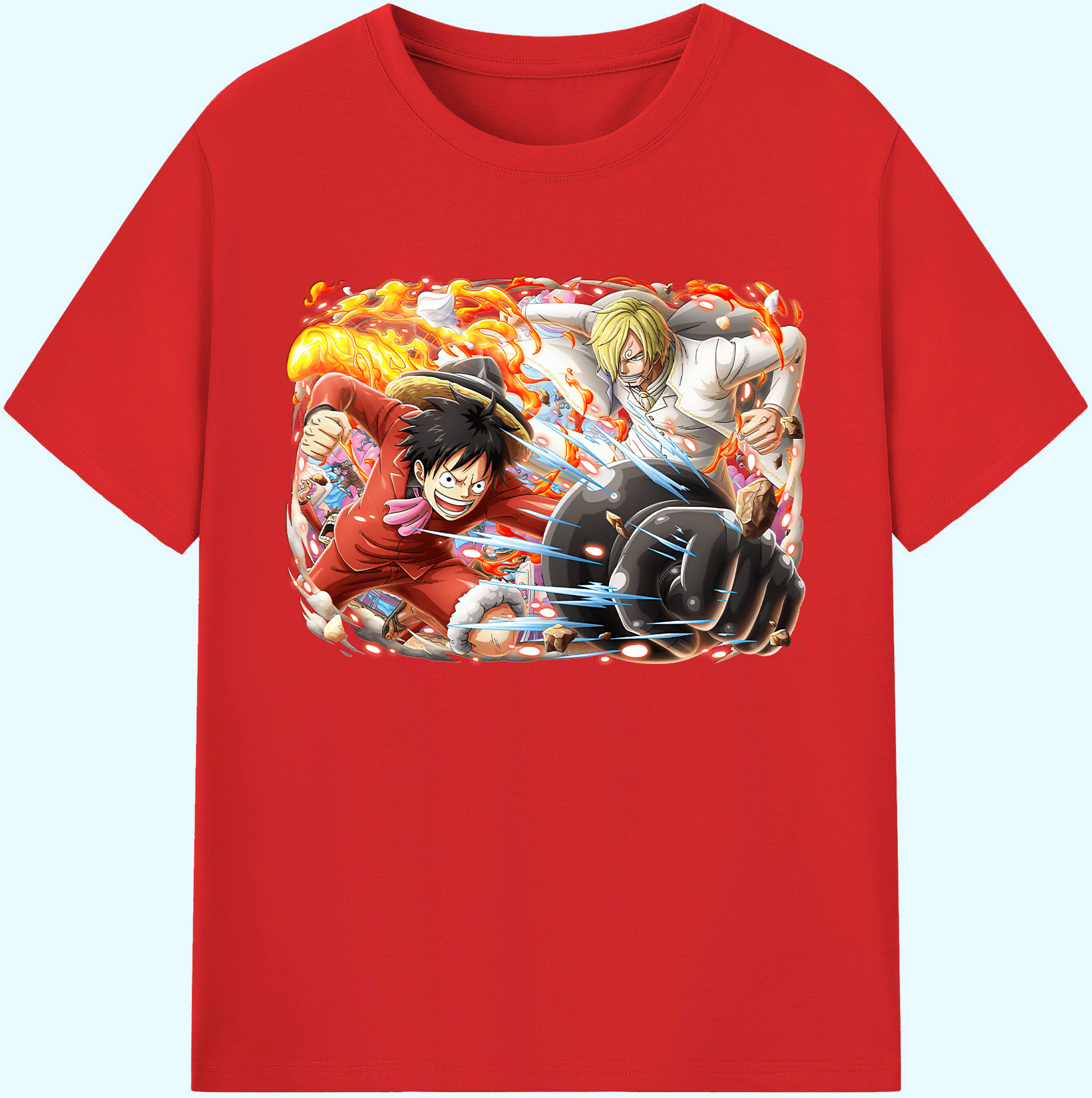 ワンピース モンキー・D・ルフィ ONE PIECE Monkey D. Luffy 綿100％ メンズ半袖Tシャツ｜肌触りやわらか＆通気性