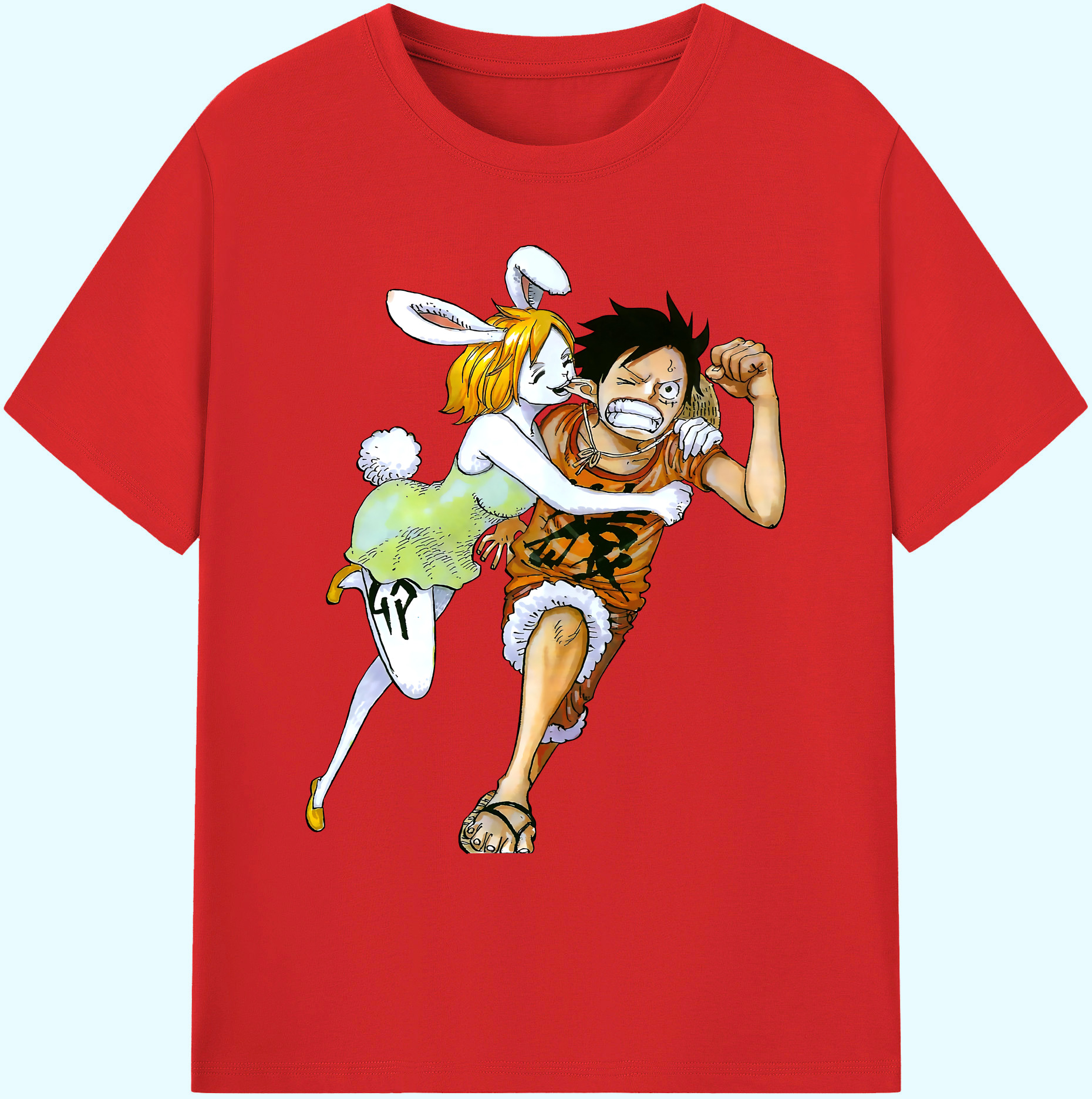 （画像用） ワンピース モンキー・D・ルフィ ONE PIECE Monkey D. Luffy 綿100％ メンズ半袖Tシャツ｜肌触りやわらか＆通気性