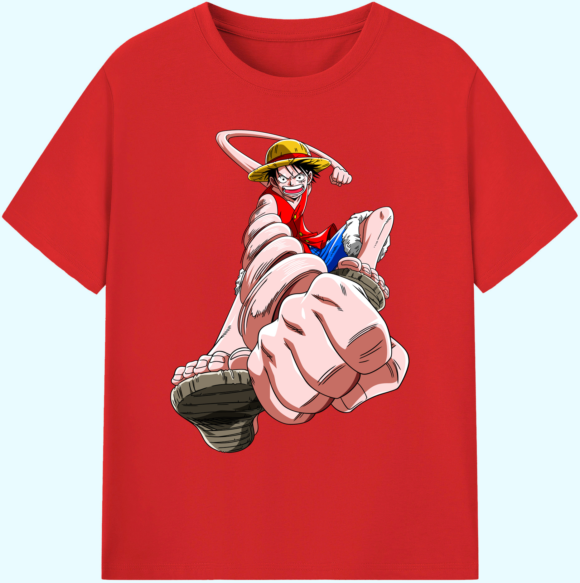 ワンピース モンキー・D・ルフィ ONE PIECE Monkey D. Luffy 綿100％ メンズ半袖Tシャツ｜肌触りやわらか＆通気性