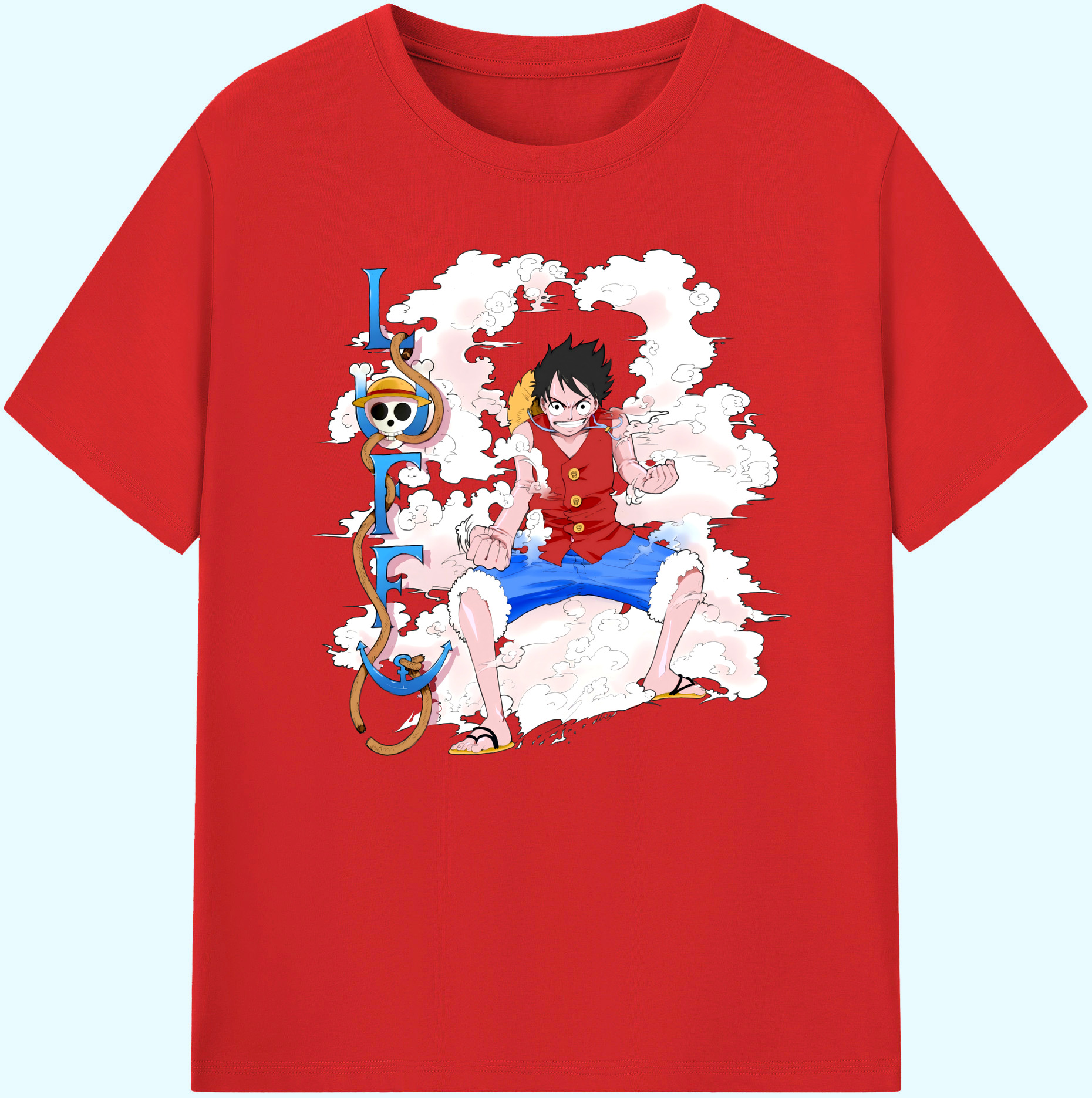 ワンピース モンキー・D・ルフィ ONE PIECE Monkey D. Luffy 綿100％ メンズ半袖Tシャツ｜肌触りやわらか＆通気性