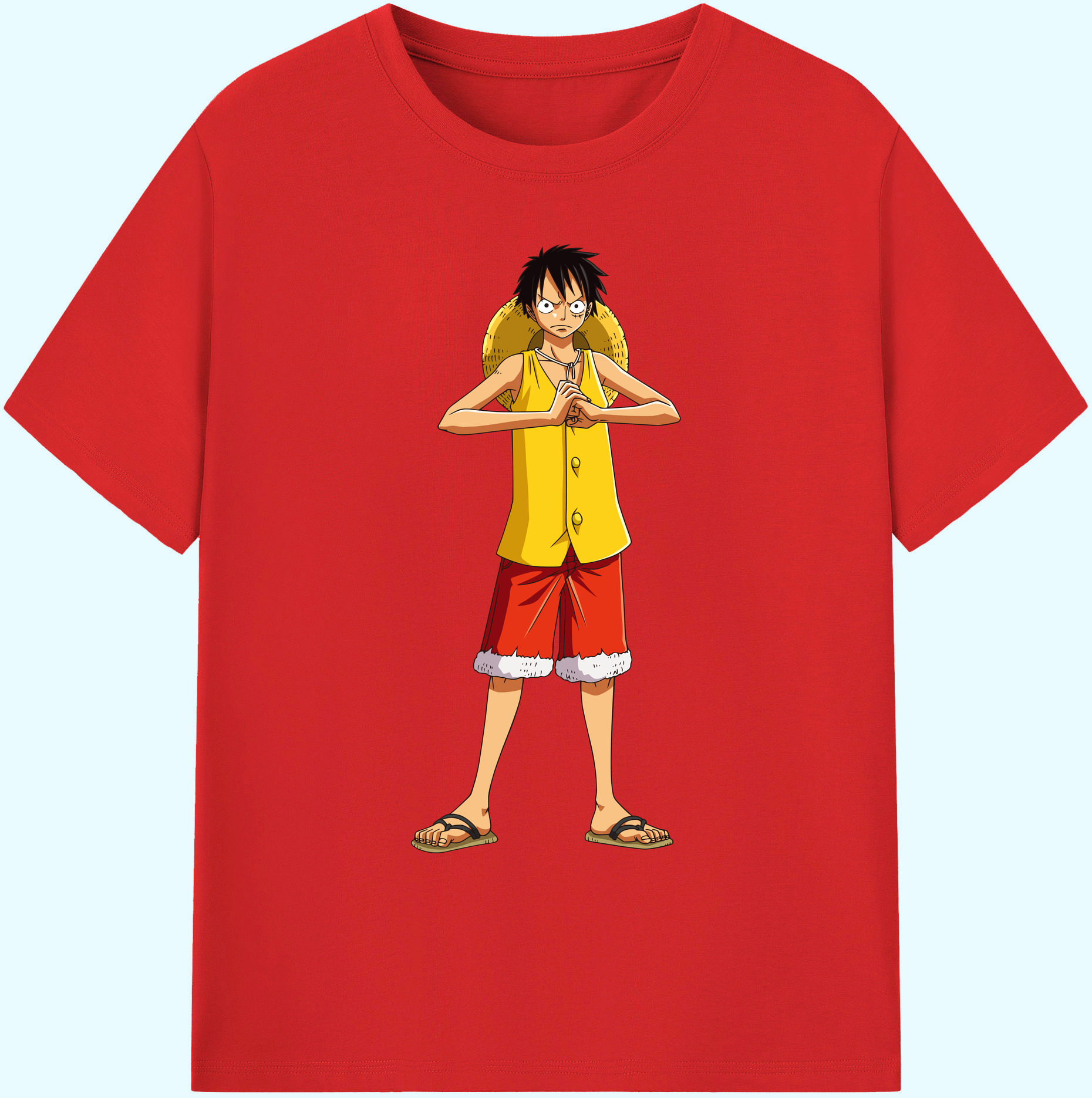 ワンピース モンキー・D・ルフィ ONE PIECE Monkey D. Luffy 綿100％ メンズ半袖Tシャツ｜肌触りやわらか＆通気性