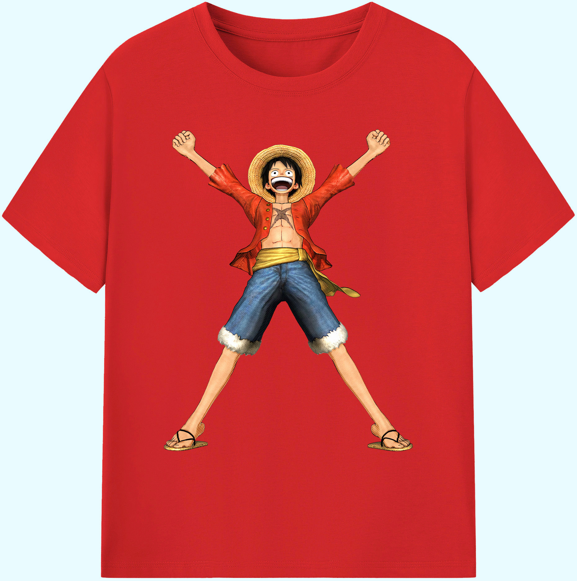 ワンピース モンキー・D・ルフィ ONE PIECE Monkey D. Luffy 綿100％ メンズ半袖Tシャツ｜肌触りやわらか＆通気性