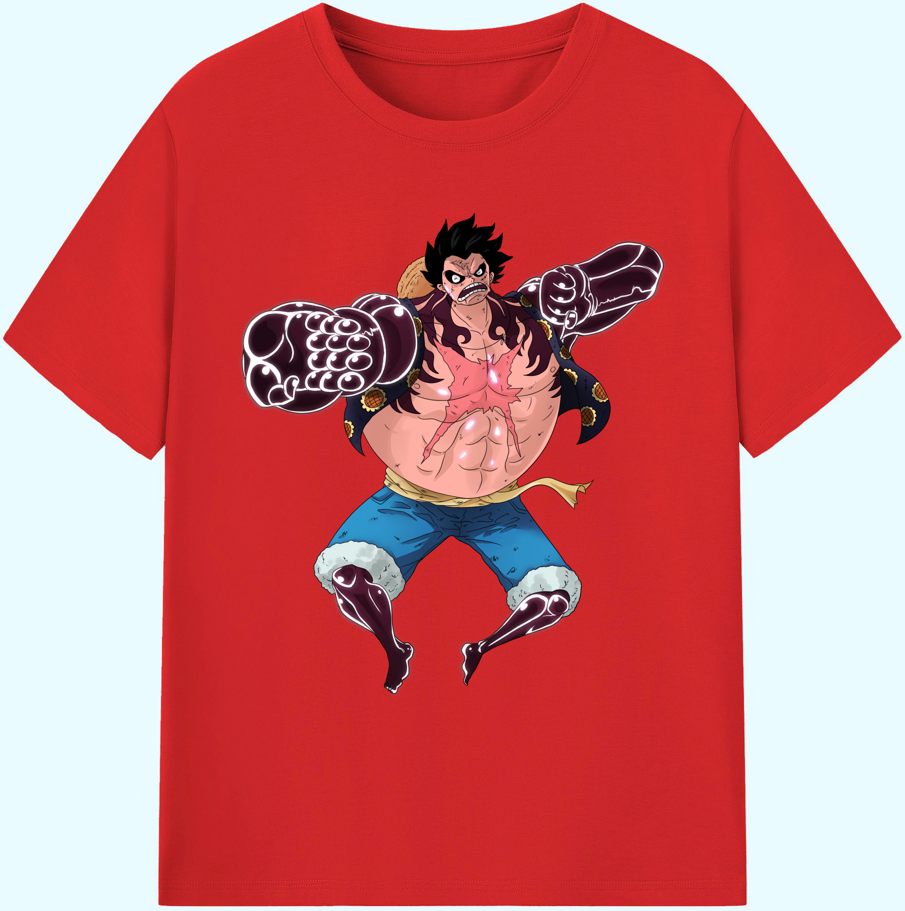 ワンピース モンキー・D・ルフィ ONE PIECE Monkey D. Luffy 綿100％ メンズ半袖Tシャツ｜肌触りやわらか＆通気性