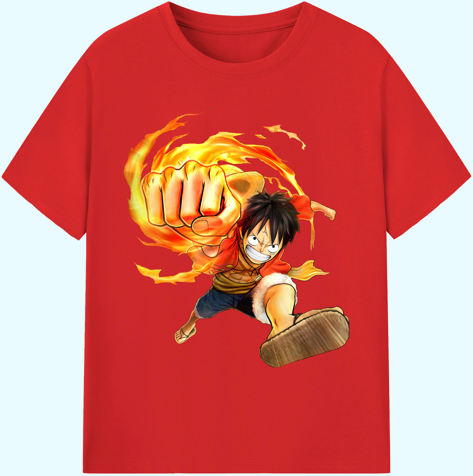 ワンピース モンキー・D・ルフィ ONE PIECE Monkey D. Luffy 綿100％ メンズ半袖Tシャツ｜肌触りやわらか＆通気性