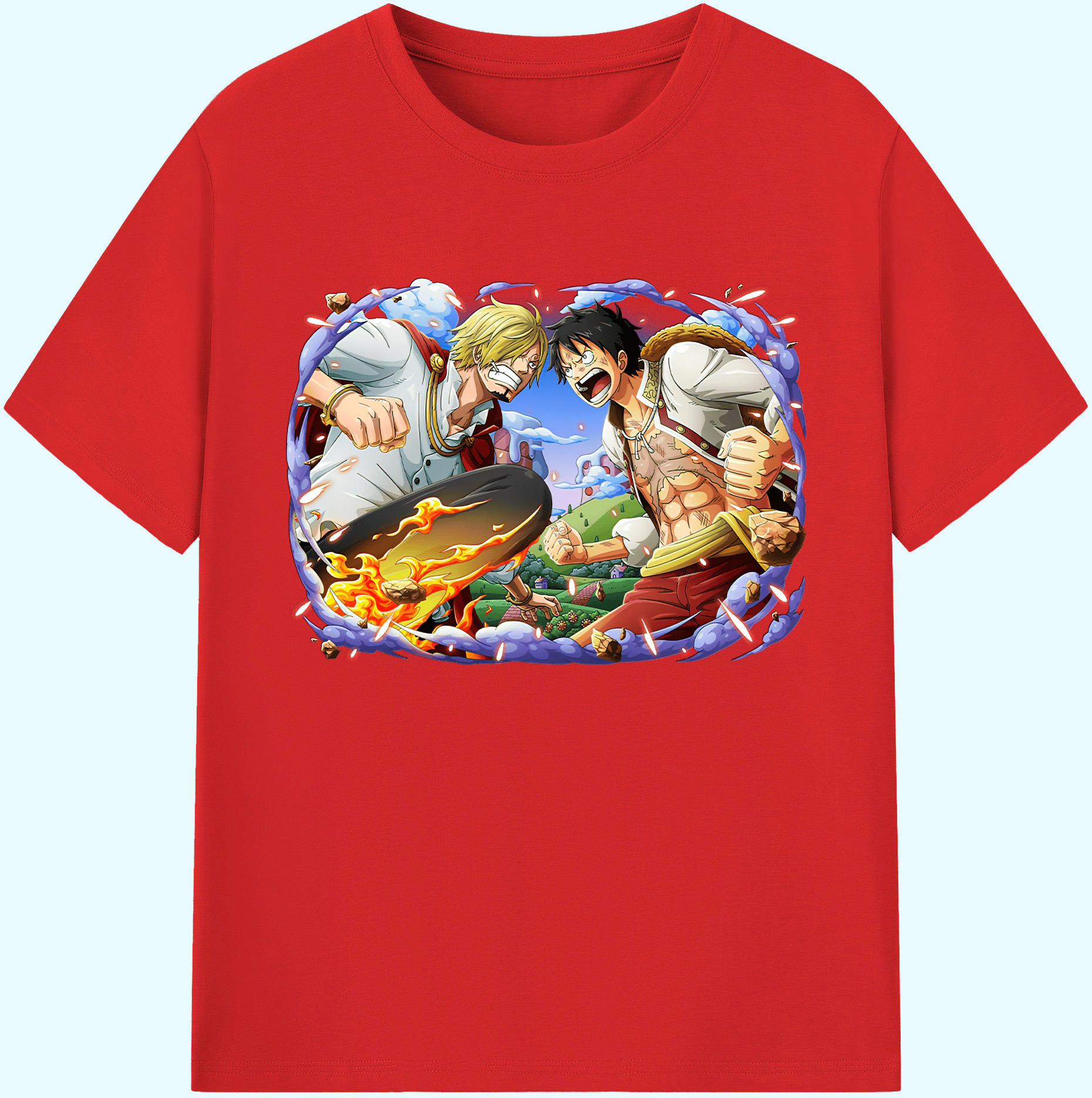 ワンピース モンキー・D・ルフィ ONE PIECE Monkey D. Luffy 綿100％ メンズ半袖Tシャツ｜肌触りやわらか＆通気性