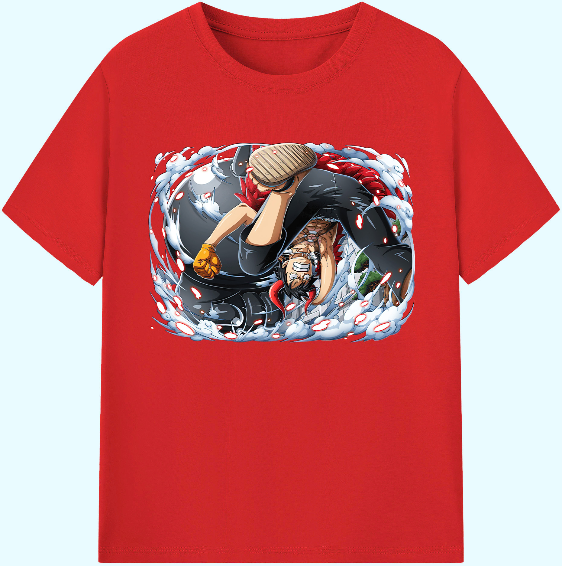 ワンピース モンキー・D・ルフィ ONE PIECE Monkey D. Luffy 綿100％ メンズ半袖Tシャツ｜肌触りやわらか＆通気性