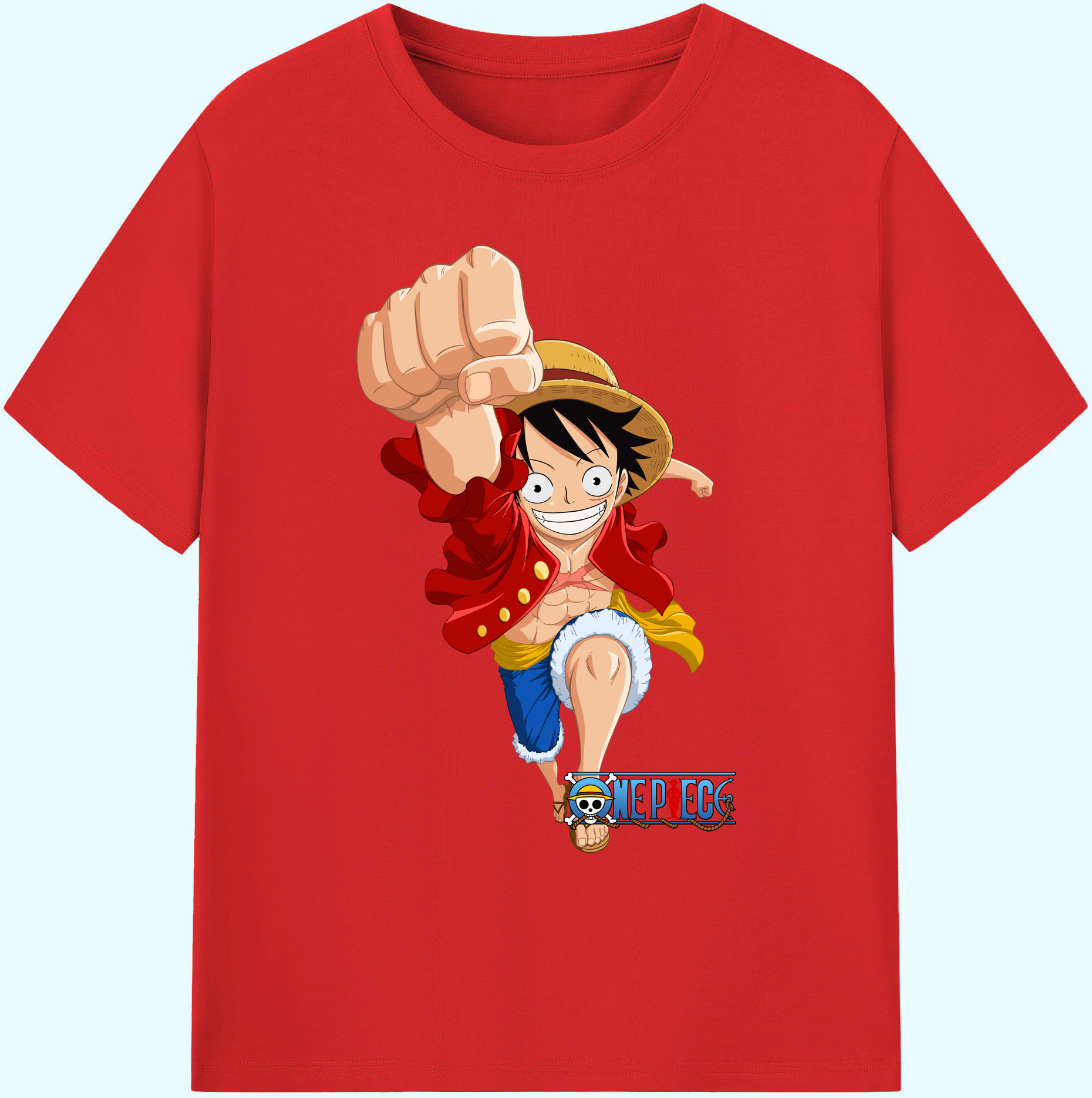 ワンピース モンキー・D・ルフィ ONE PIECE Monkey D. Luffy 綿100％ メンズ半袖Tシャツ｜肌触りやわらか＆通気性