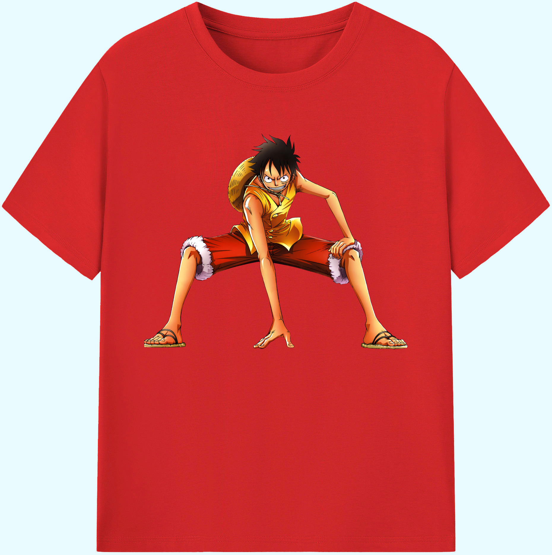 ワンピース モンキー・D・ルフィ ONE PIECE Monkey D. Luffy 綿100％ メンズ半袖Tシャツ｜肌触りやわらか＆通気性