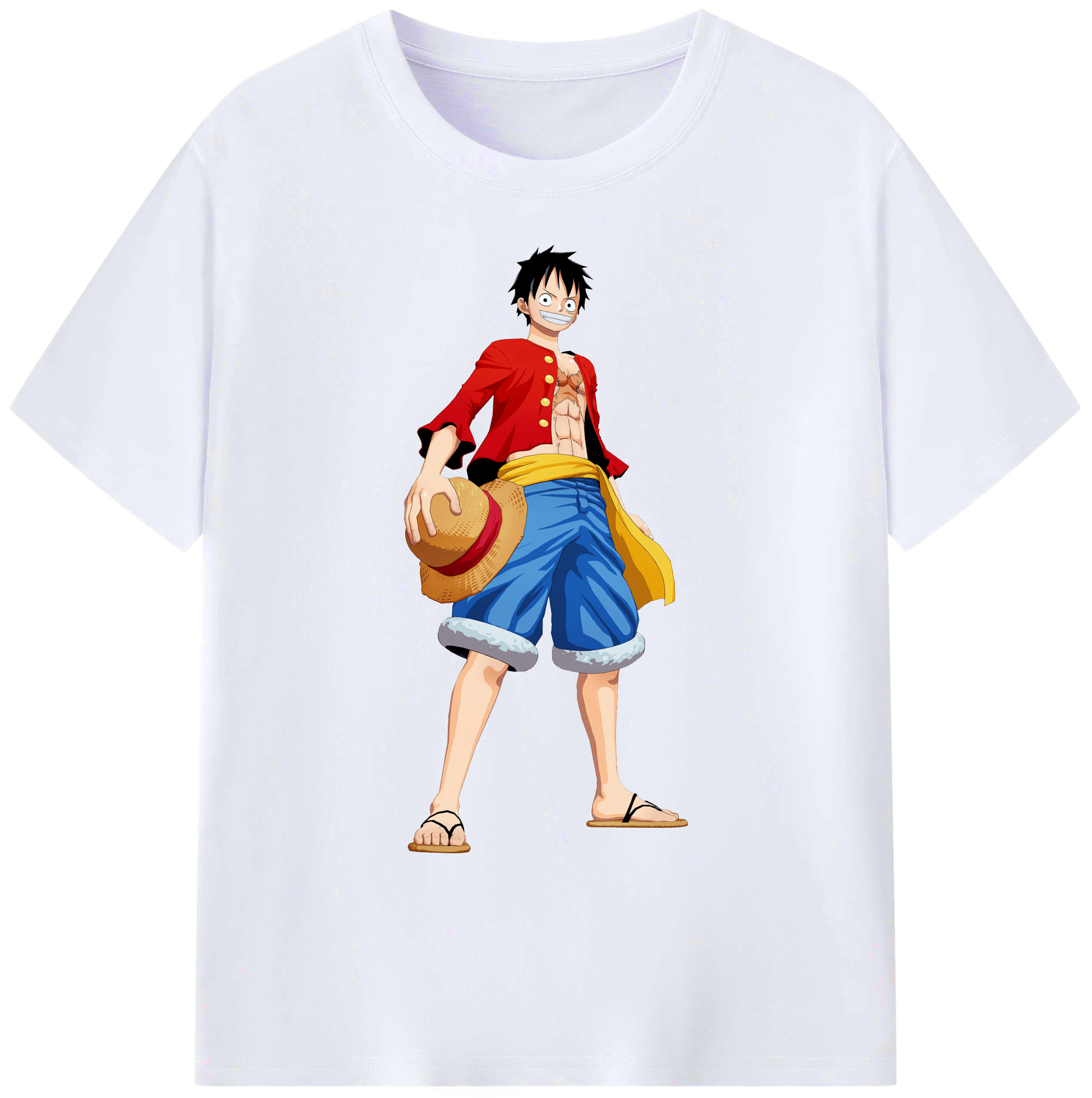 ワンピース モンキー・D・ルフィ ONE PIECE Monkey D. Luffy 綿100％ メンズ半袖Tシャツ｜肌触りやわらか＆通気性