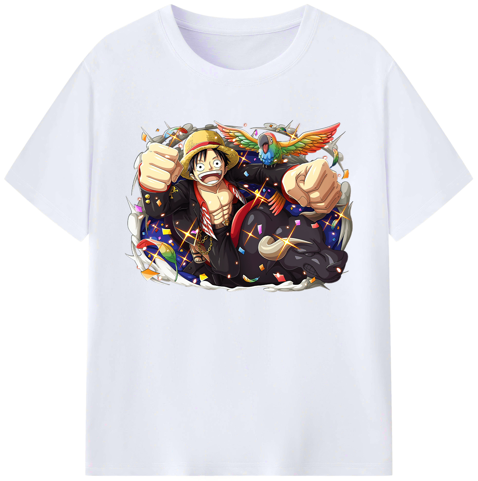 ワンピース モンキー・D・ルフィ ONE PIECE Monkey D. Luffy 綿100％ メンズ半袖Tシャツ｜肌触りやわらか＆通気性