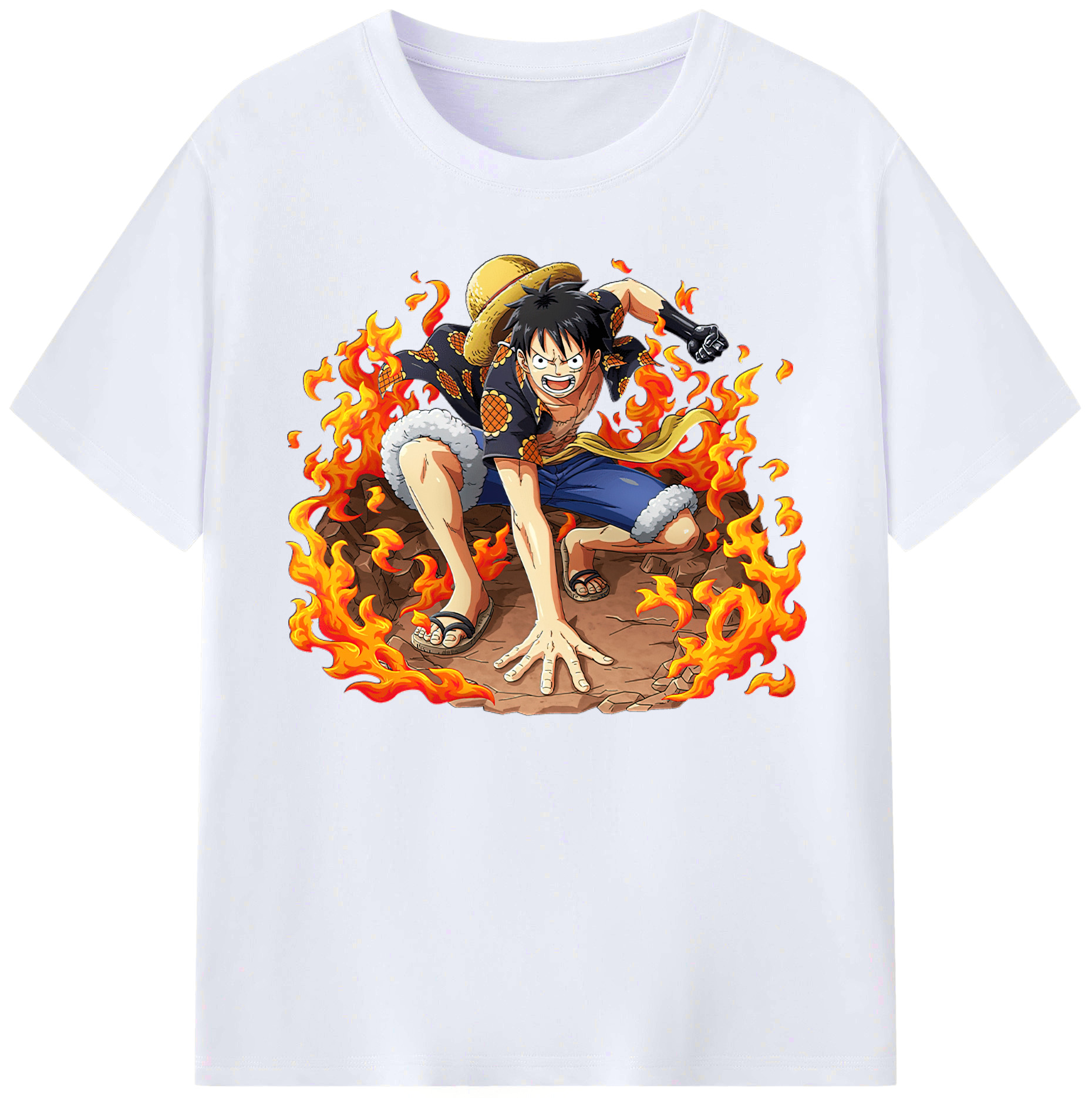 ワンピース モンキー・D・ルフィ ONE PIECE Monkey D. Luffy 綿100％ メンズ半袖Tシャツ｜肌触りやわらか＆通気性