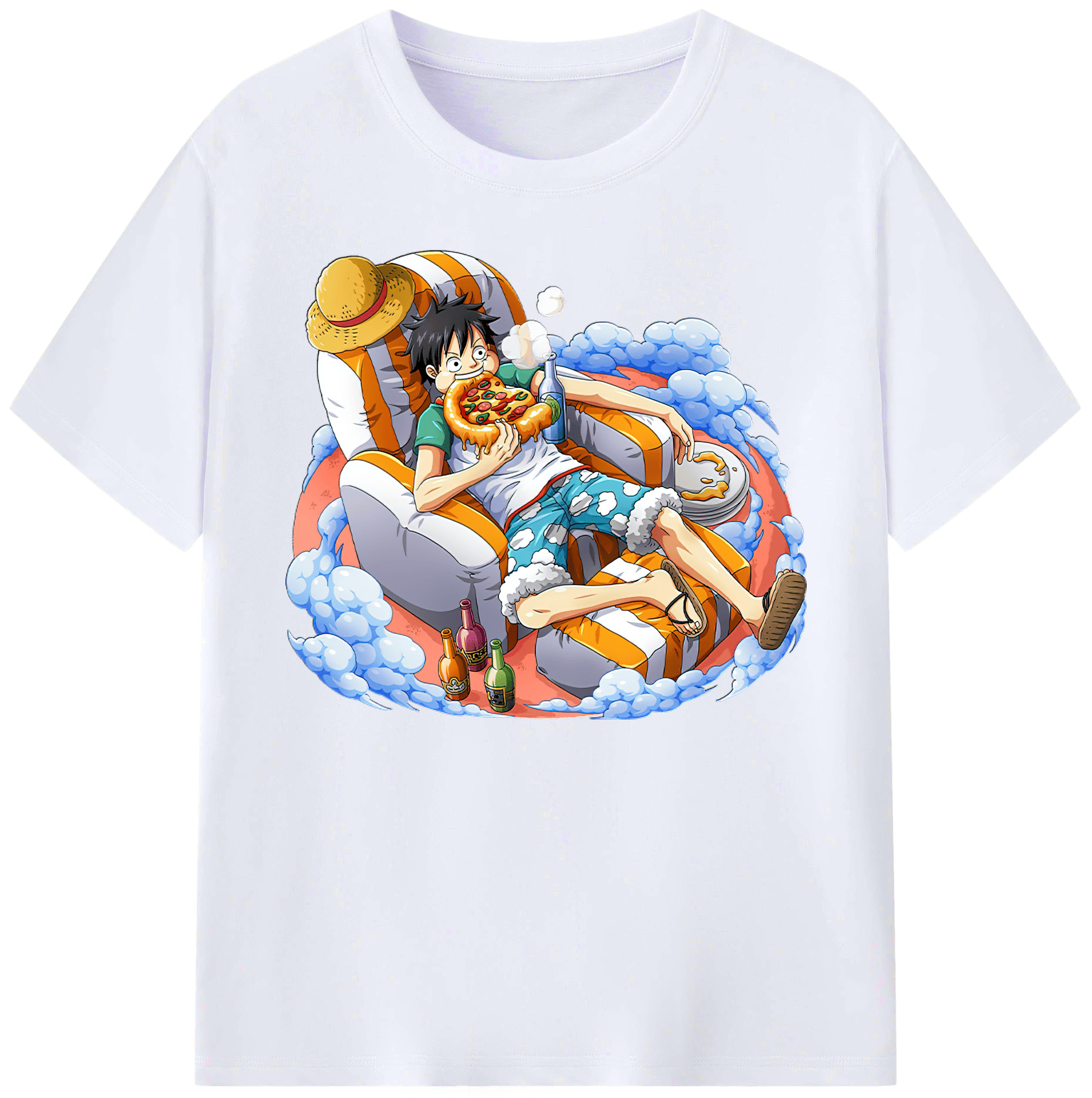 ワンピース モンキー・D・ルフィ ONE PIECE Monkey D. Luffy 綿100％ メンズ半袖Tシャツ｜肌触りやわらか＆通気性