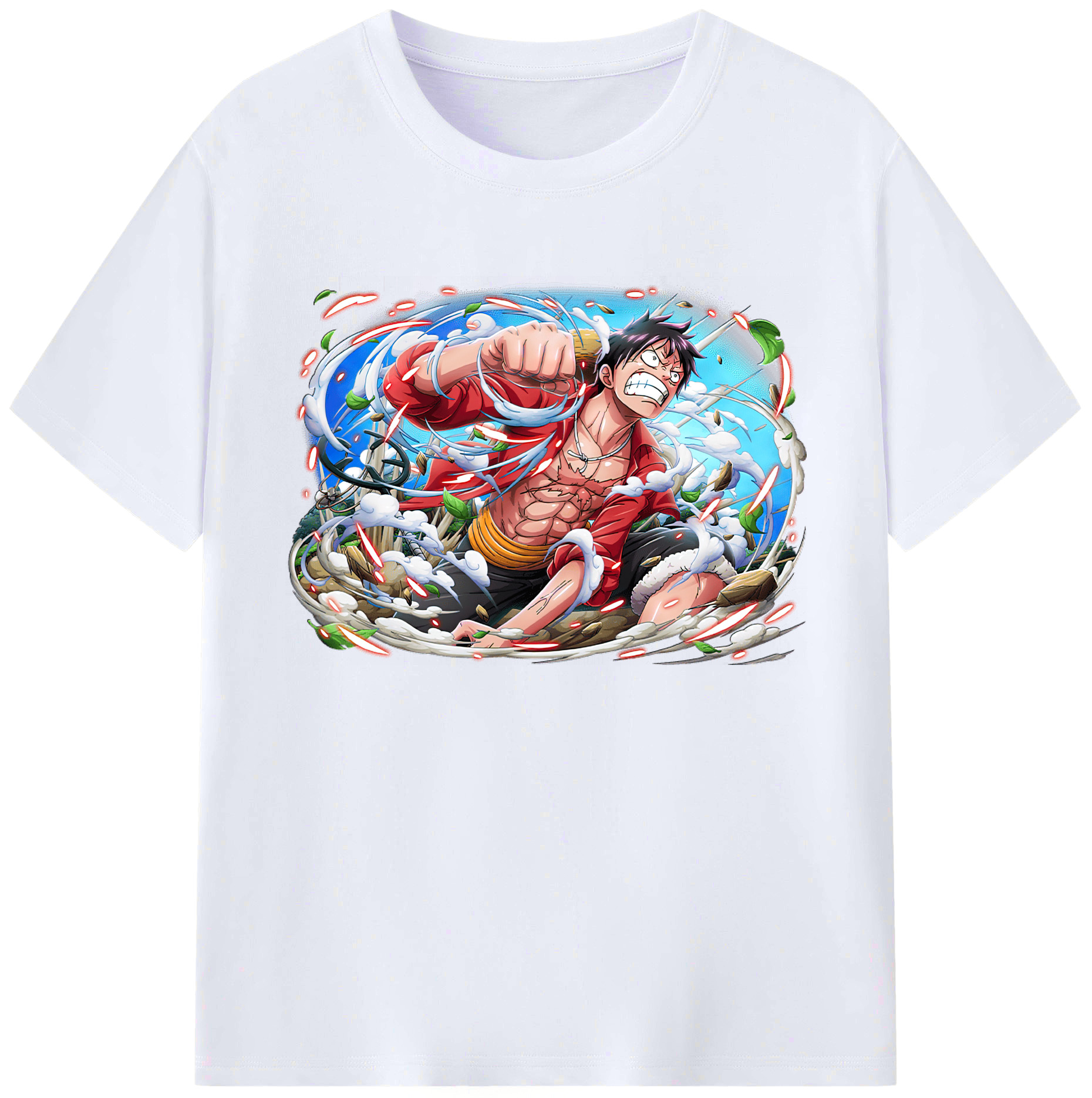 ワンピース モンキー・D・ルフィ ONE PIECE Monkey D. Luffy 綿100％ メンズ半袖Tシャツ｜肌触りやわらか＆通気性