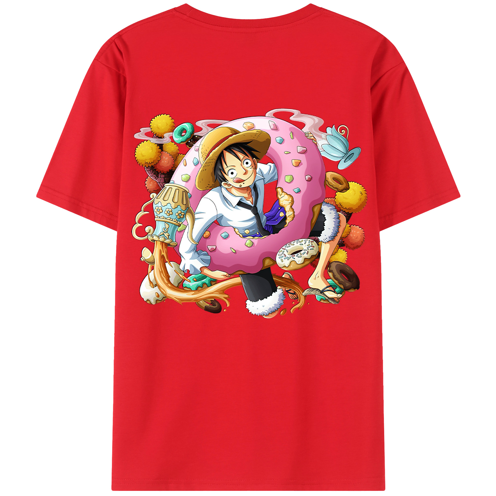 ワンピース モンキー・D・ルフィ ONE PIECE Monkey D. Luffy レディース半袖Tシャツ(バックプリント)