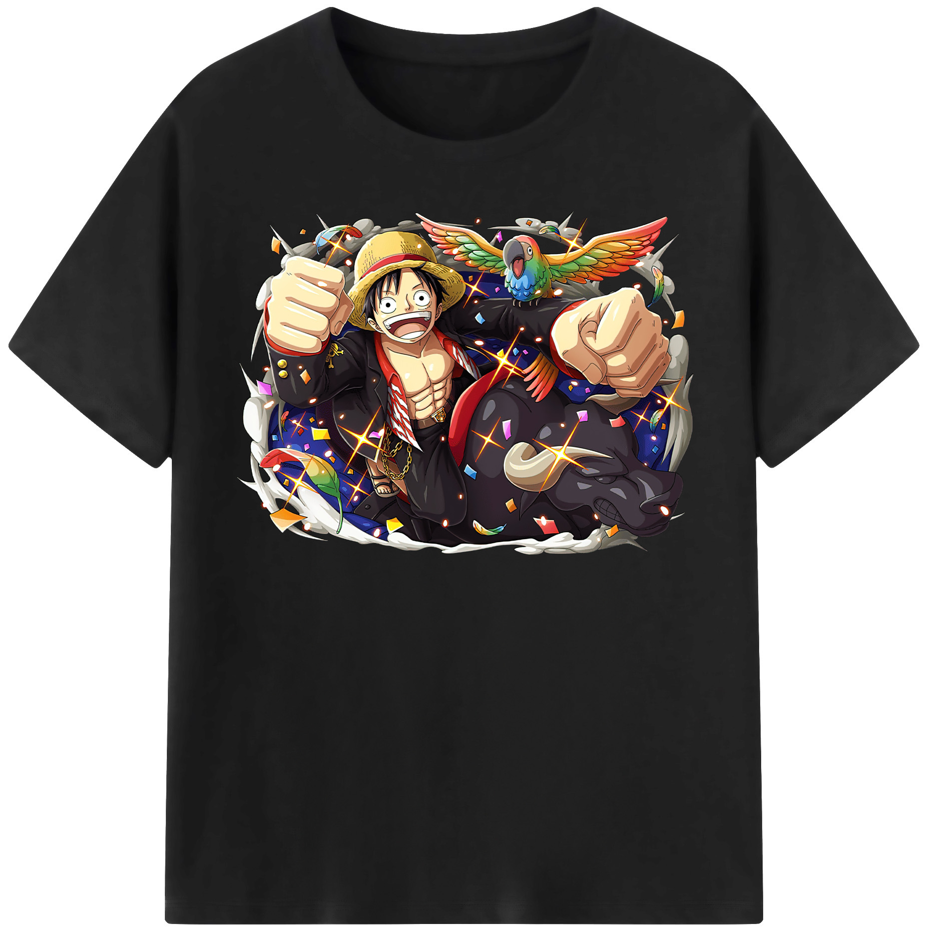 ワンピース モンキー・D・ルフィ ONE PIECE Monkey D. Luffy レディースカジュアルプリントTシャツ（綿100％）