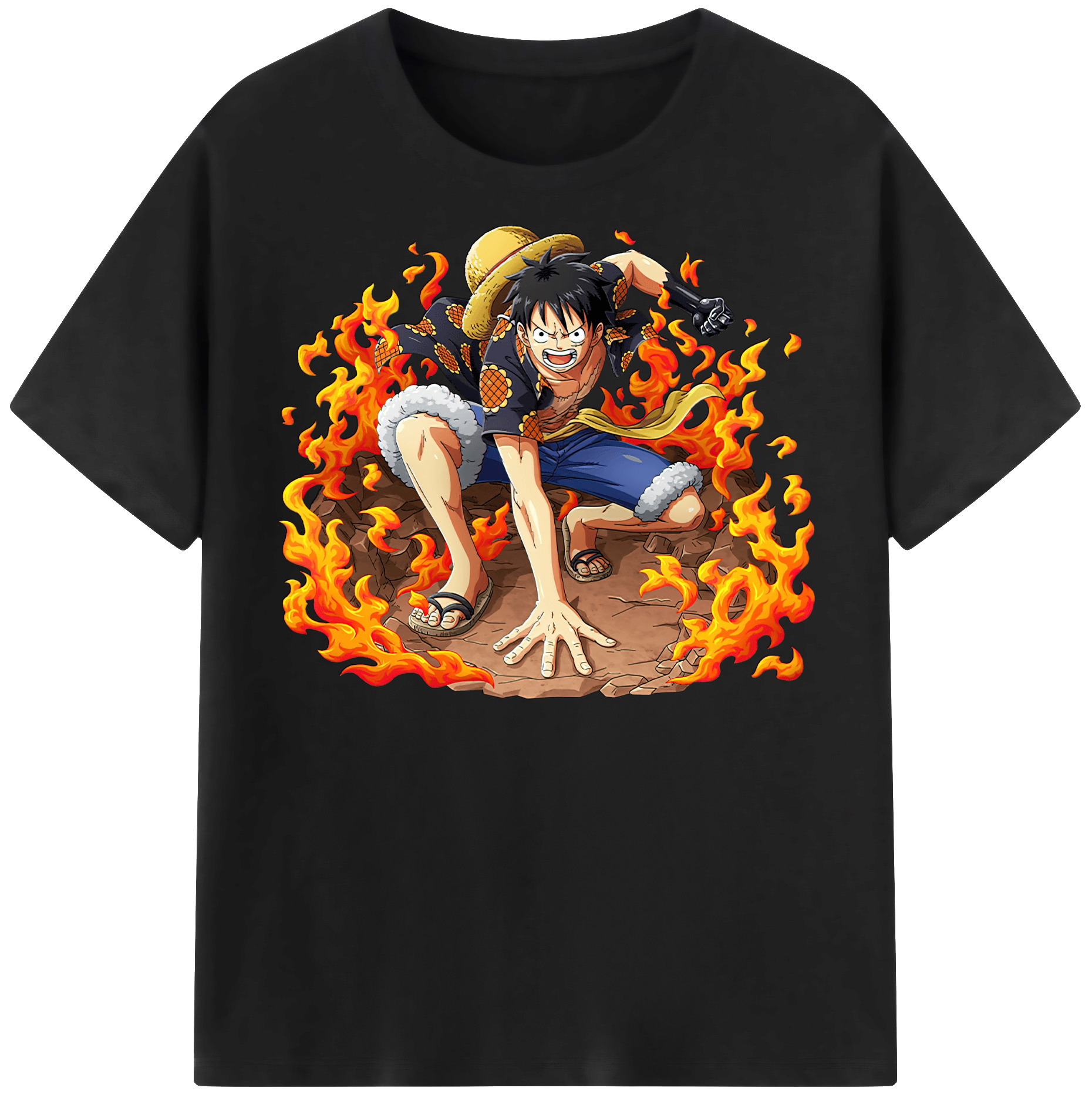 ワンピース モンキー・D・ルフィ ONE PIECE Monkey D. Luffy レディースカジュアルプリントTシャツ（綿100％）