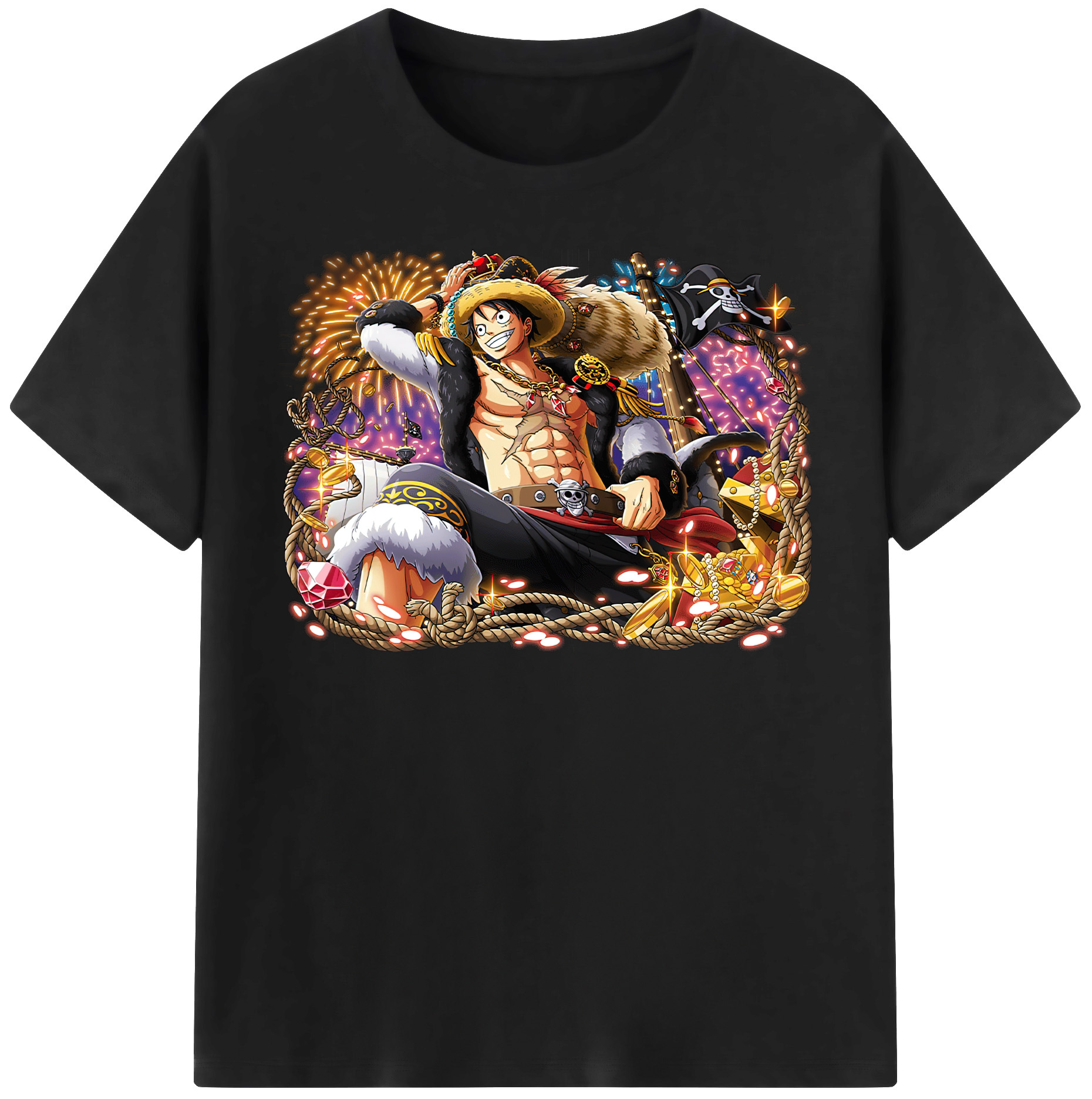 ワンピース モンキー・D・ルフィ ONE PIECE Monkey D. Luffy レディースカジュアルプリントTシャツ（綿100％）