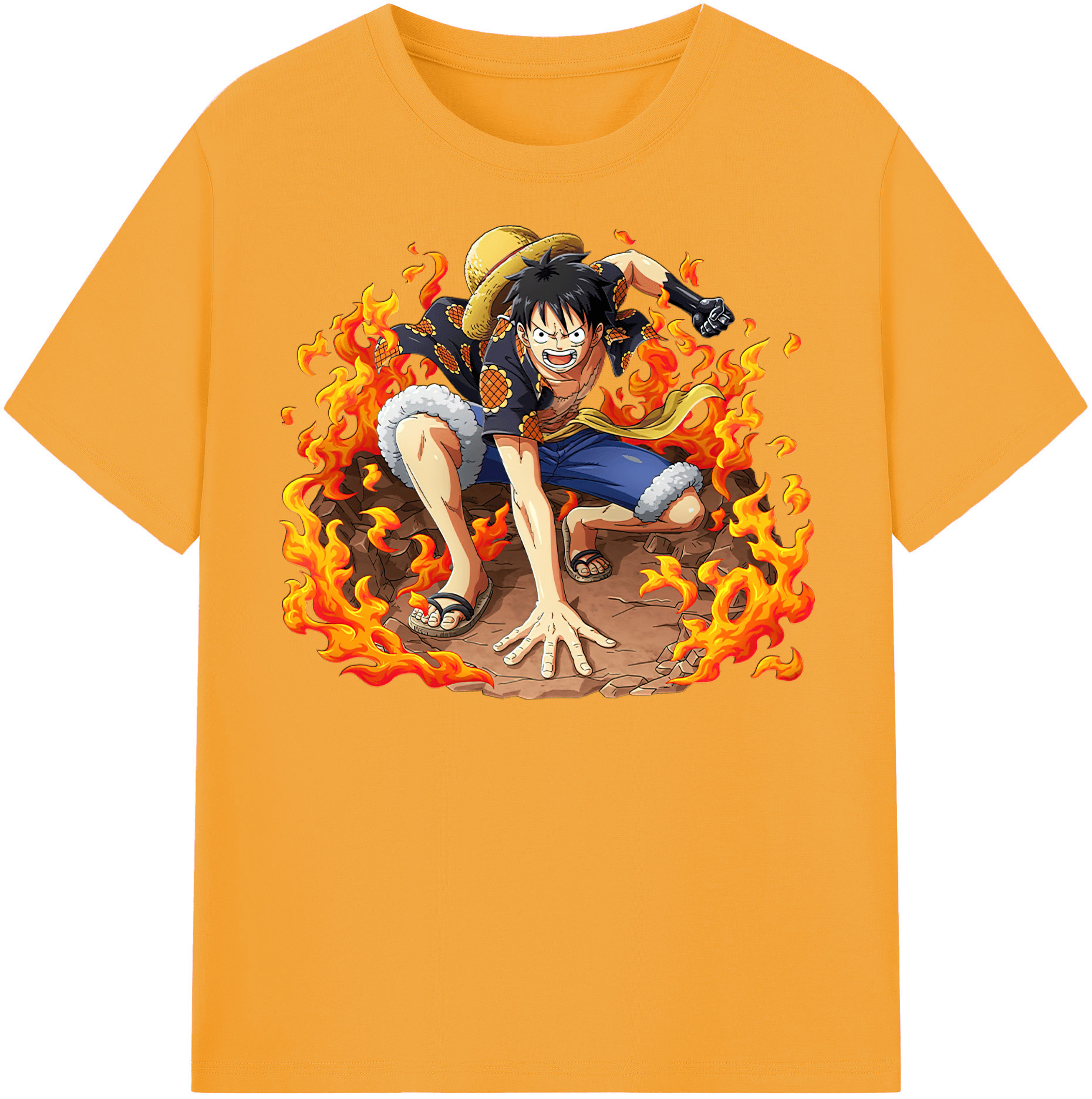 ワンピース モンキー・D・ルフィ ONE PIECE Monkey D. Luffy レディースカジュアルプリントTシャツ（綿100％）