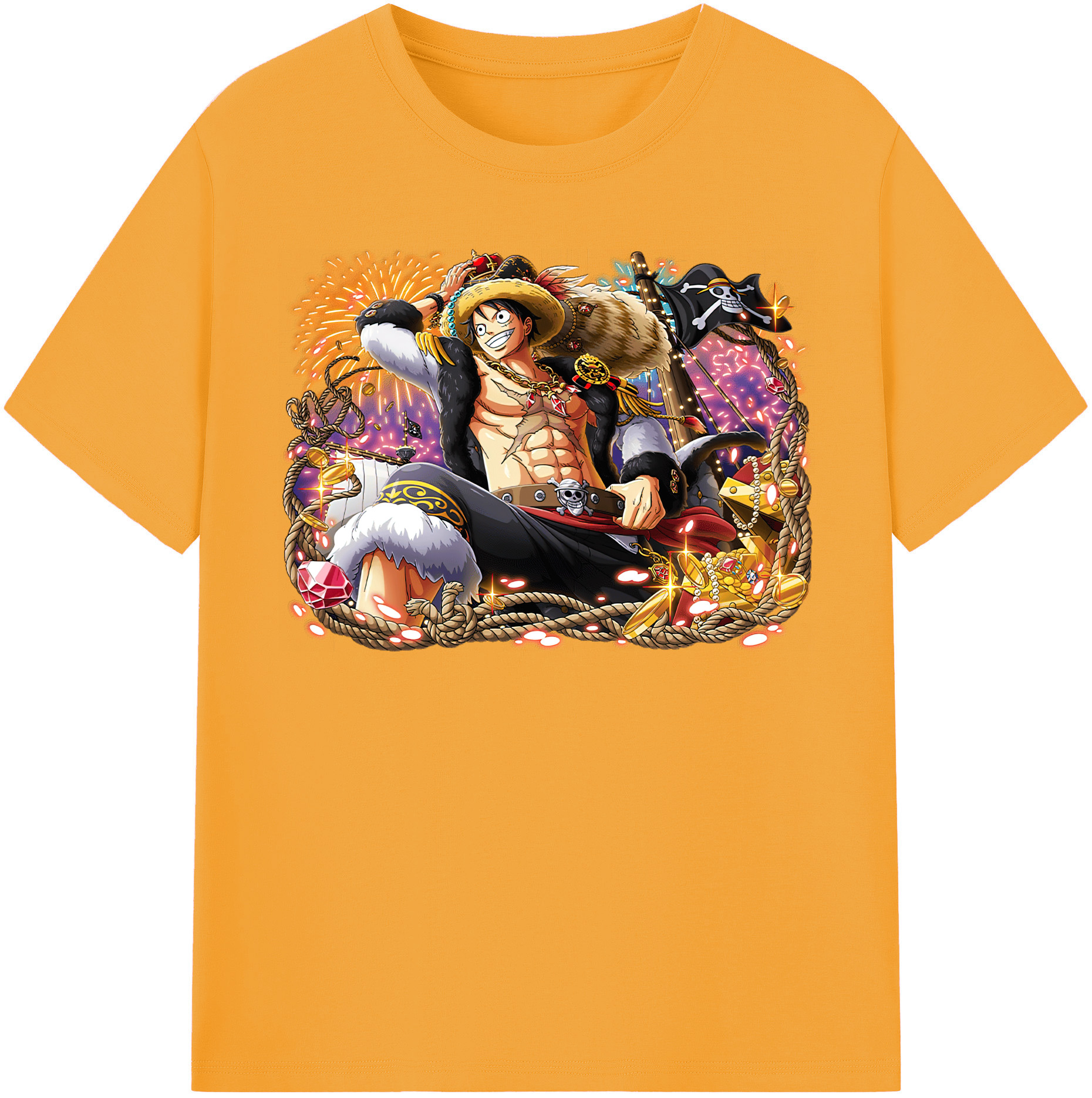 ワンピース モンキー・D・ルフィ ONE PIECE Monkey D. Luffy レディースカジュアルプリントTシャツ（綿100％）