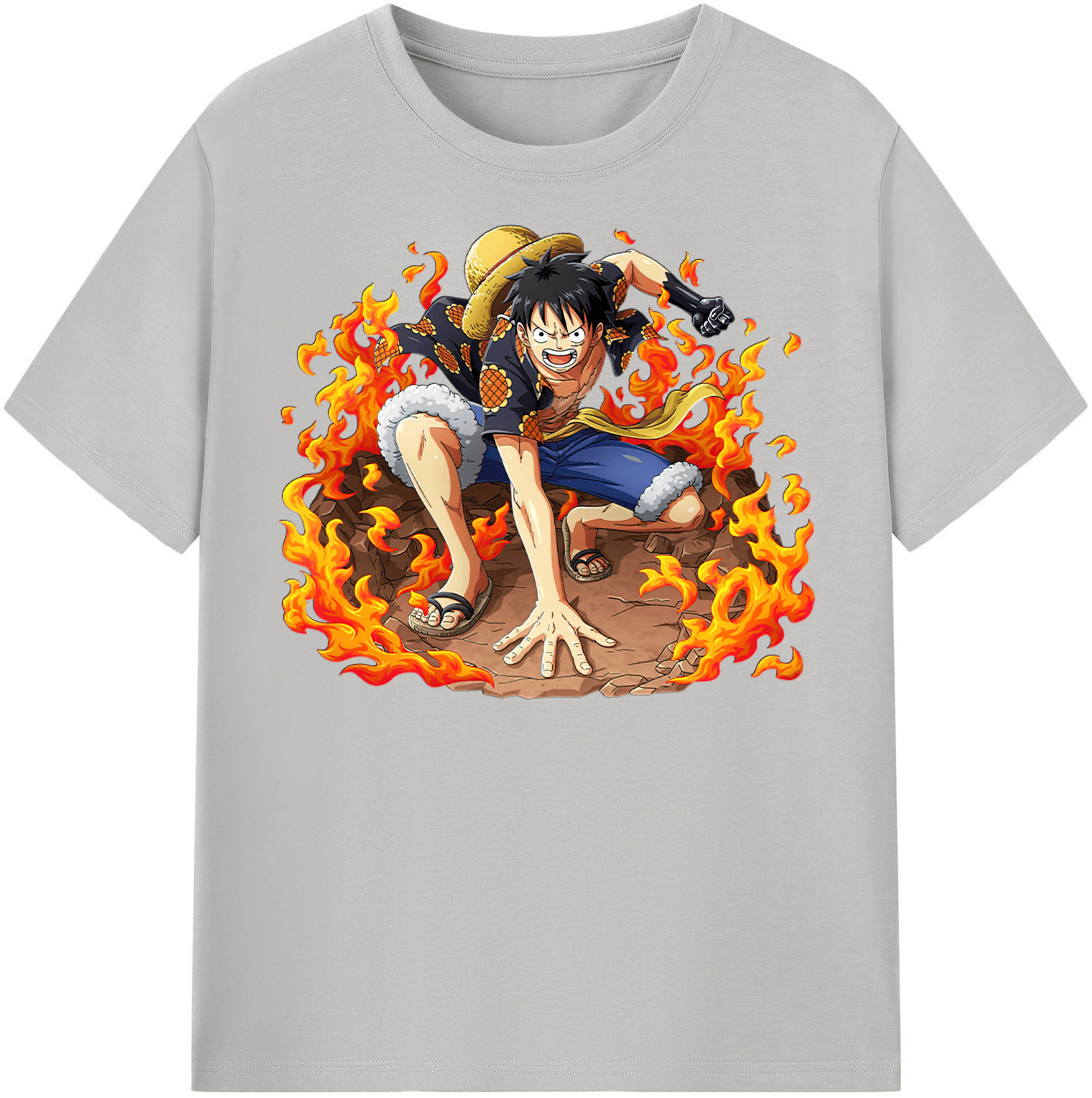 ワンピース モンキー・D・ルフィ ONE PIECE Monkey D. Luffy レディースカジュアルプリントTシャツ（綿100％）