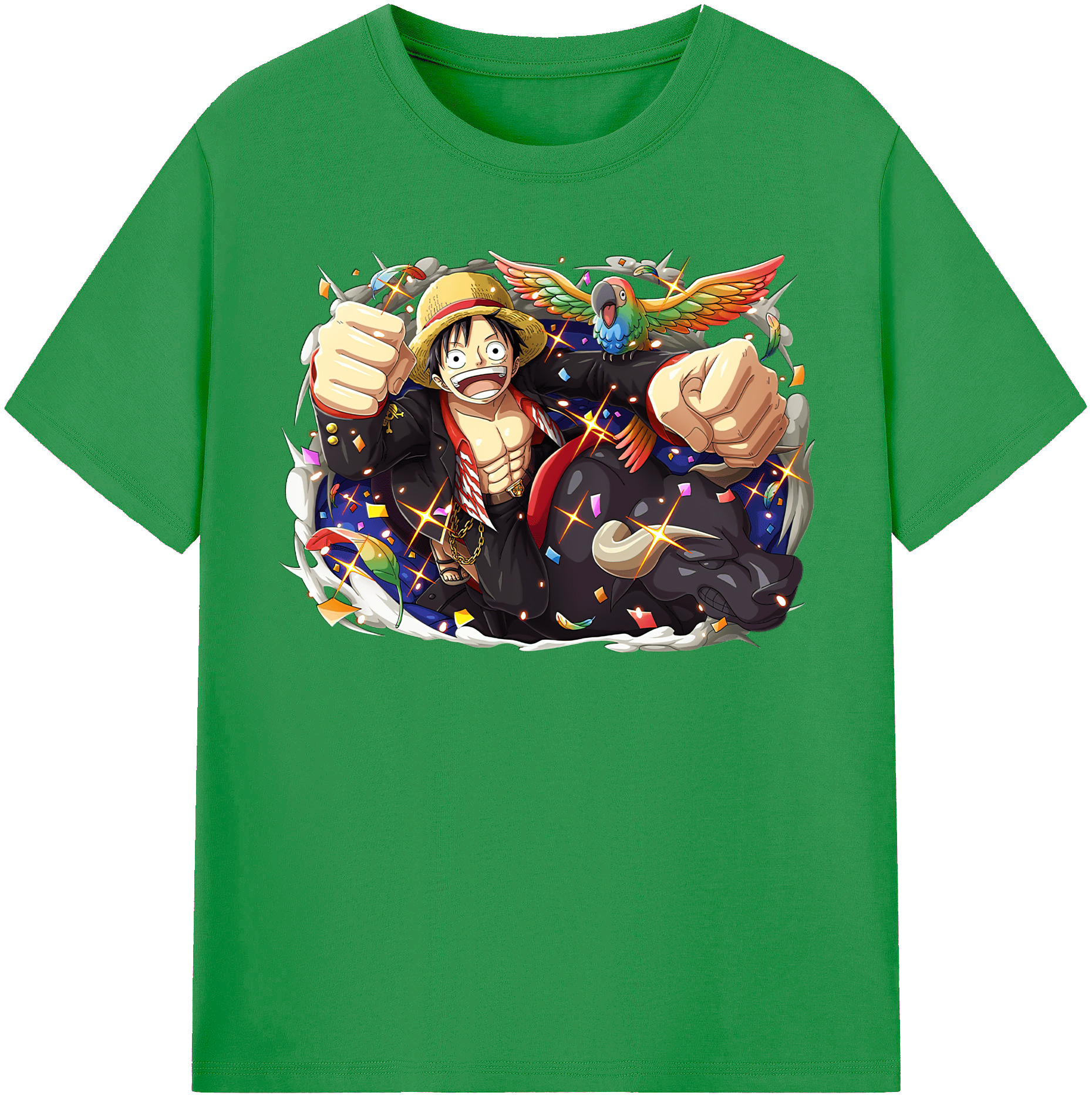 ワンピース モンキー・D・ルフィ ONE PIECE Monkey D. Luffy レディースカジュアルプリントTシャツ（綿100％）