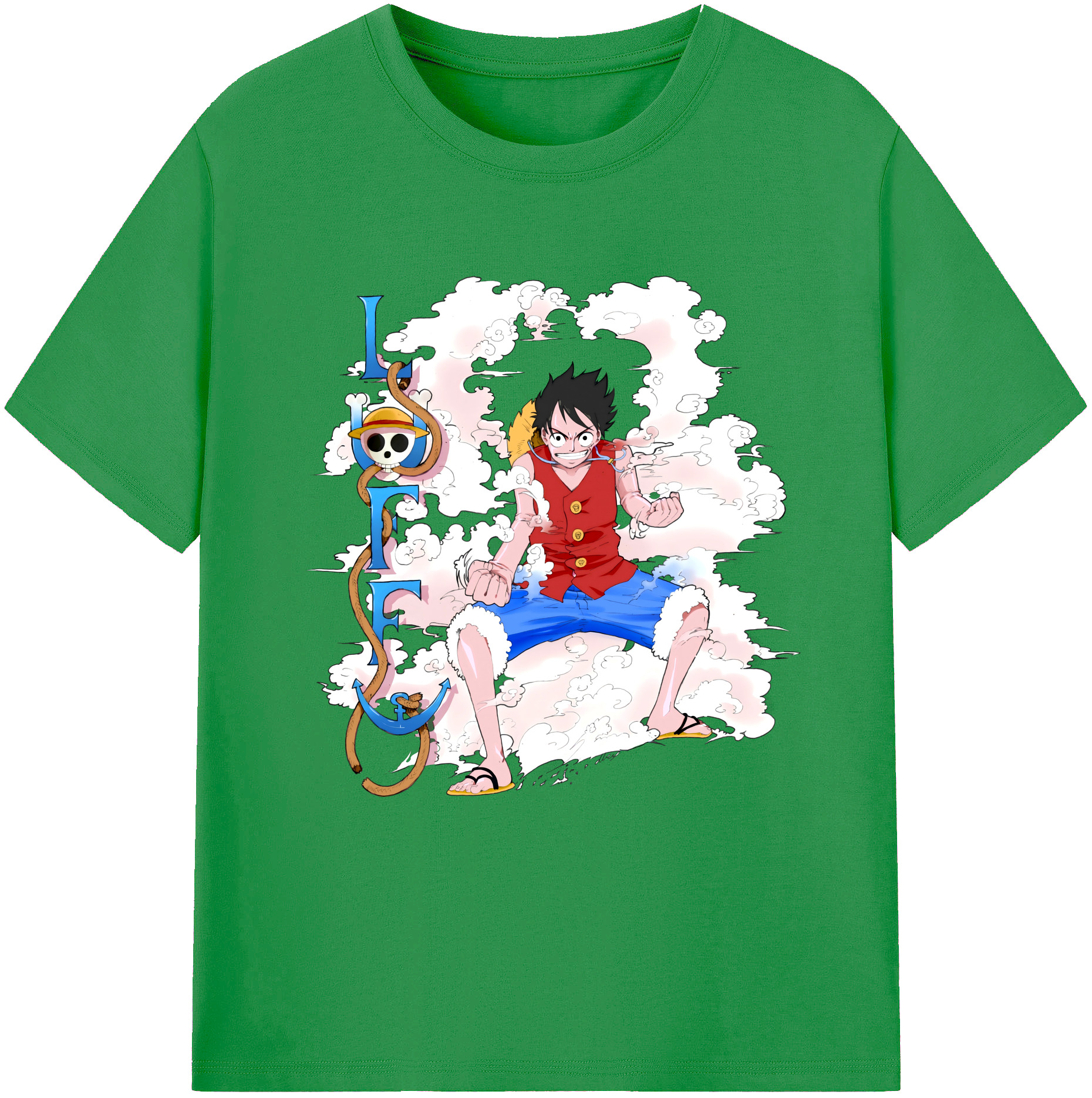 ワンピース モンキー・D・ルフィ ONE PIECE Monkey D. Luffy レディースカジュアルプリントTシャツ（綿100％）