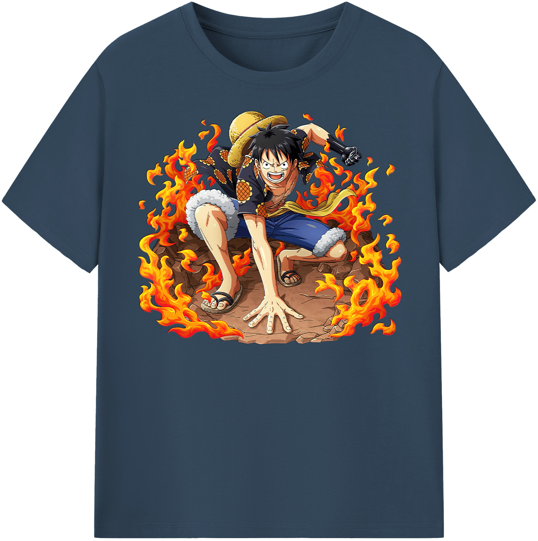ワンピース モンキー・D・ルフィ ONE PIECE Monkey D. Luffy レディースカジュアルプリントTシャツ（綿100％）