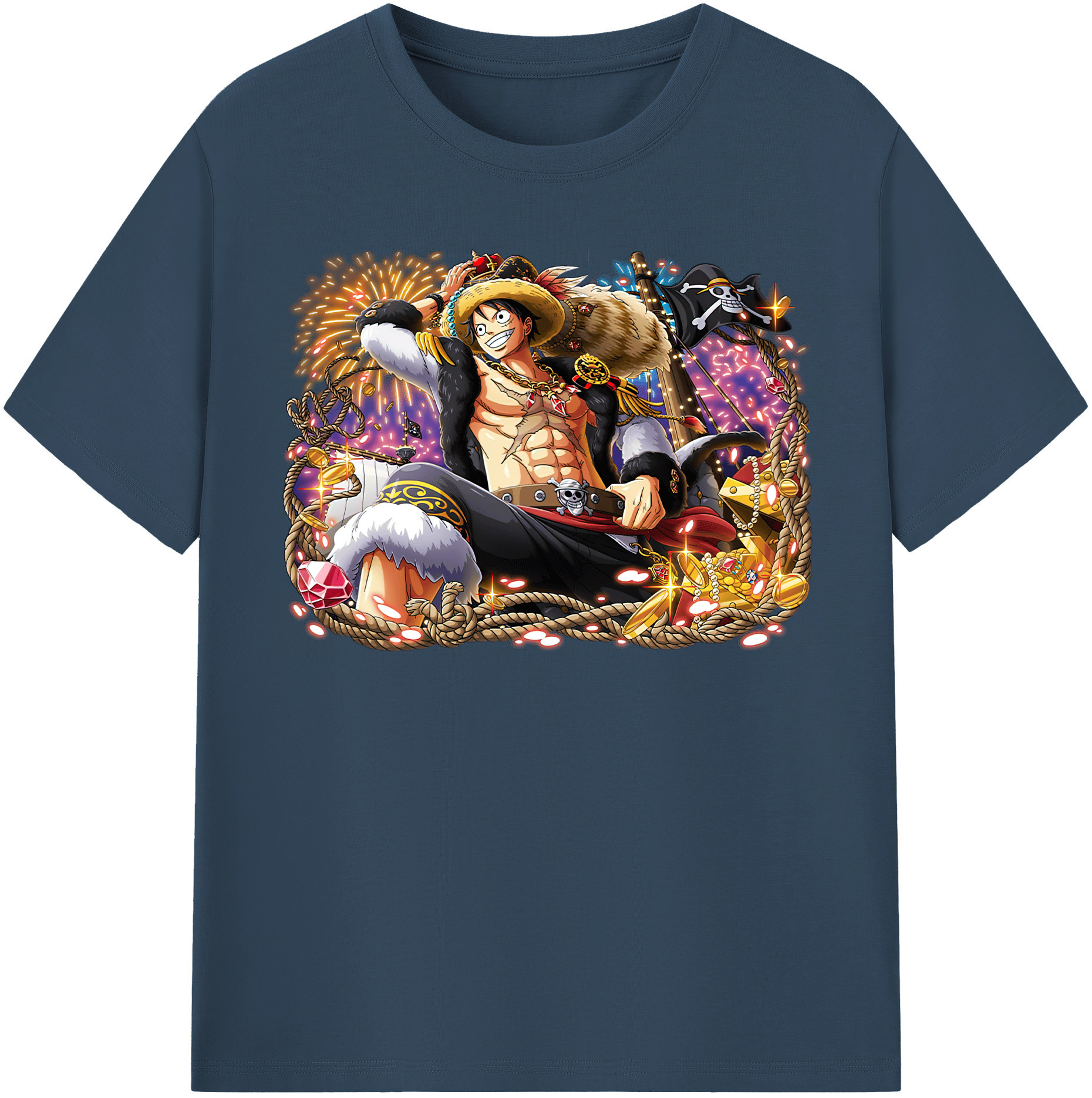 ワンピース モンキー・D・ルフィ ONE PIECE Monkey D. Luffy レディースカジュアルプリントTシャツ（綿100％）