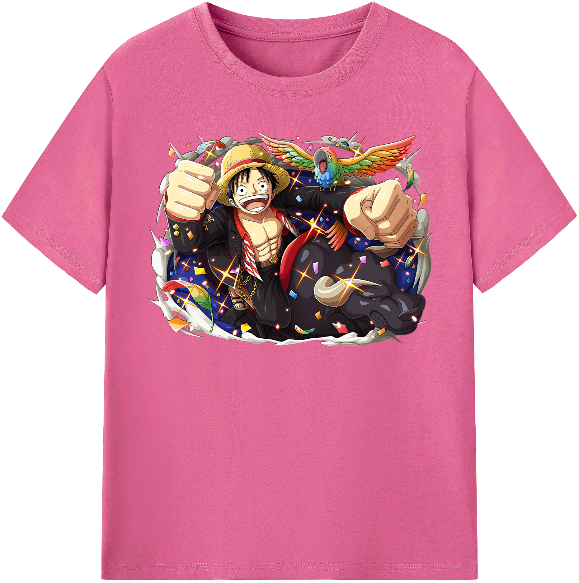 ワンピース モンキー・D・ルフィ ONE PIECE Monkey D. Luffy レディースカジュアルプリントTシャツ（綿100％）