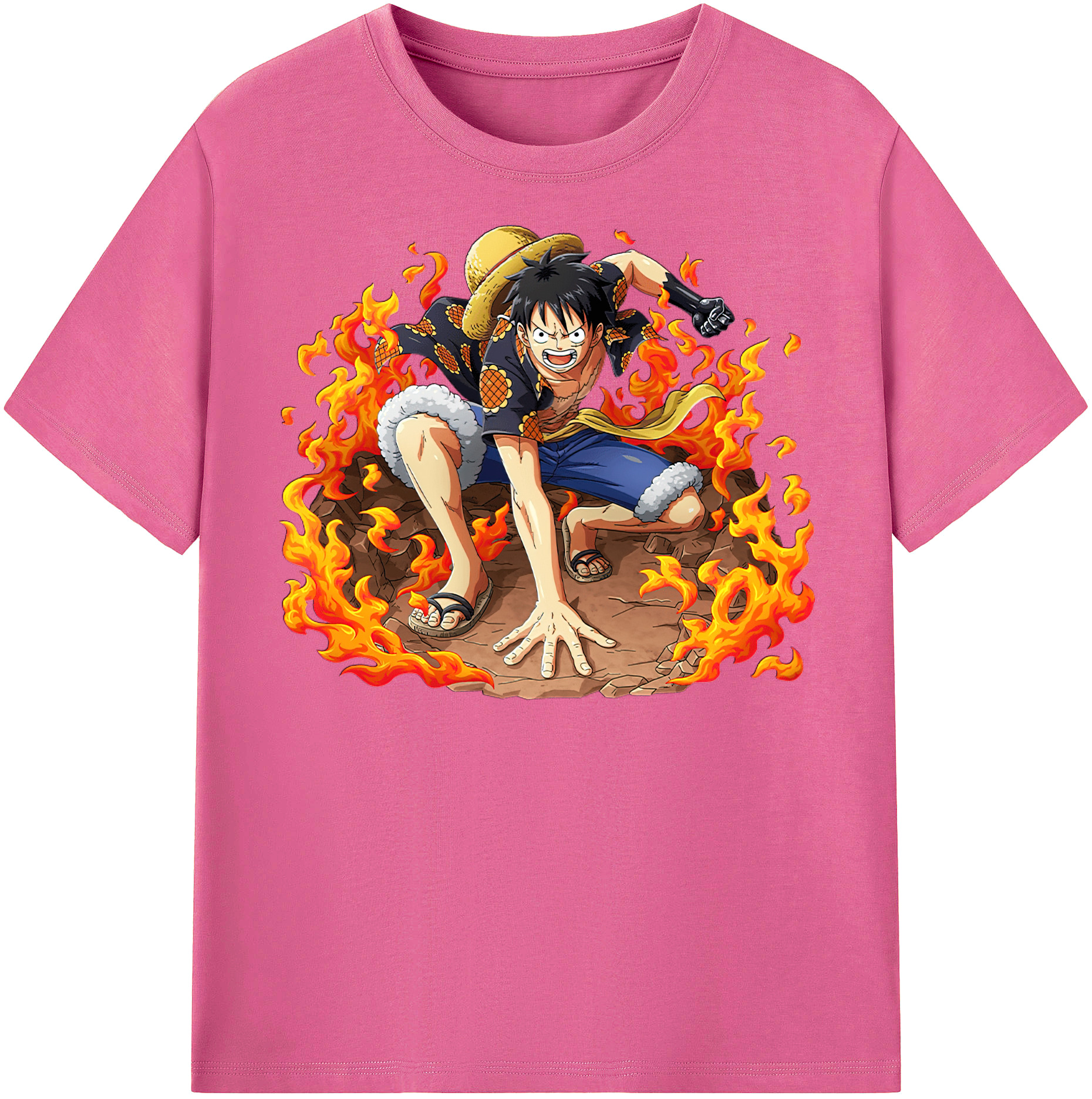 ワンピース モンキー・D・ルフィ ONE PIECE Monkey D. Luffy レディースカジュアルプリントTシャツ（綿100％）