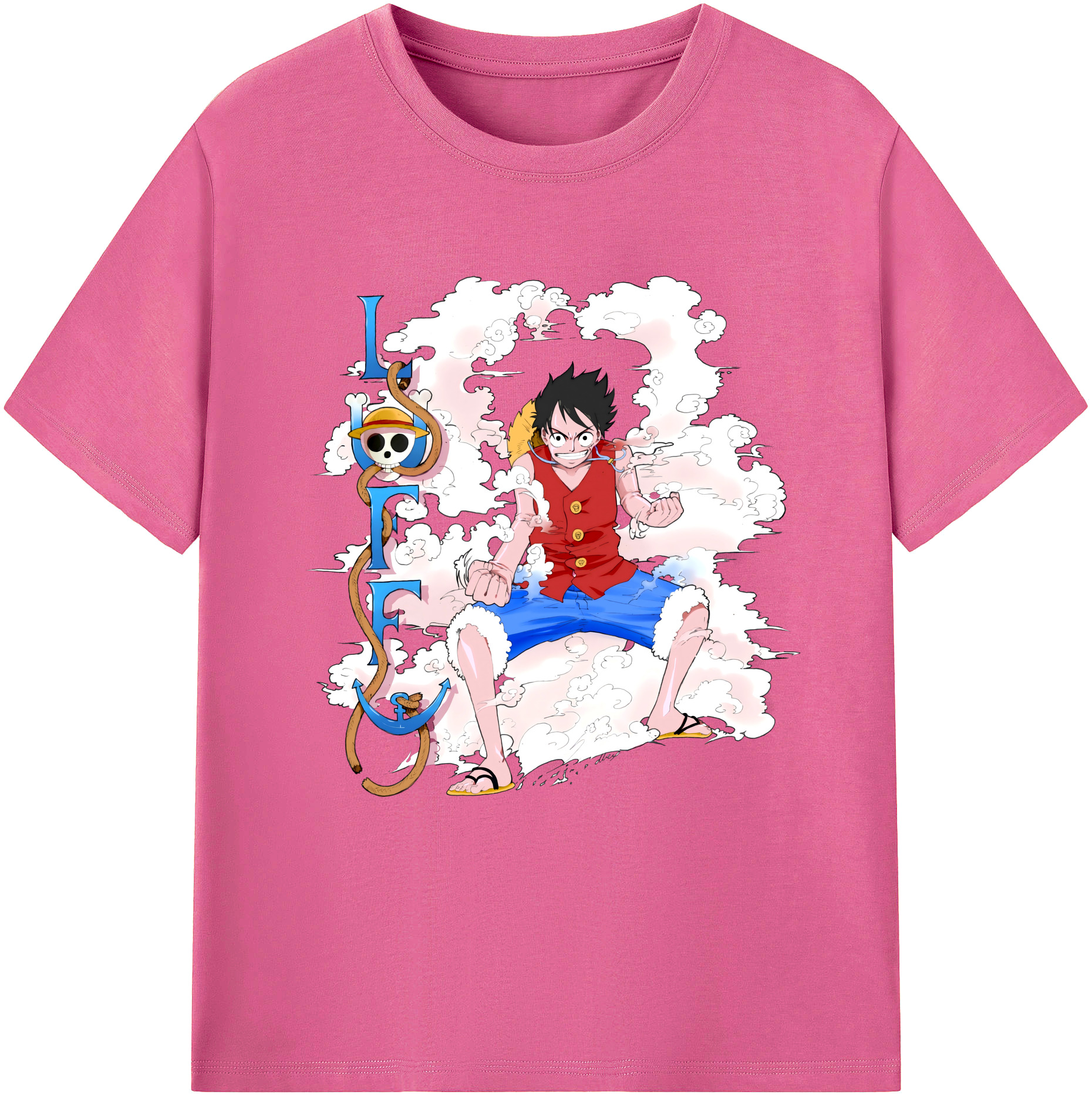ワンピース モンキー・D・ルフィ ONE PIECE Monkey D. Luffy レディースカジュアルプリントTシャツ（綿100％）
