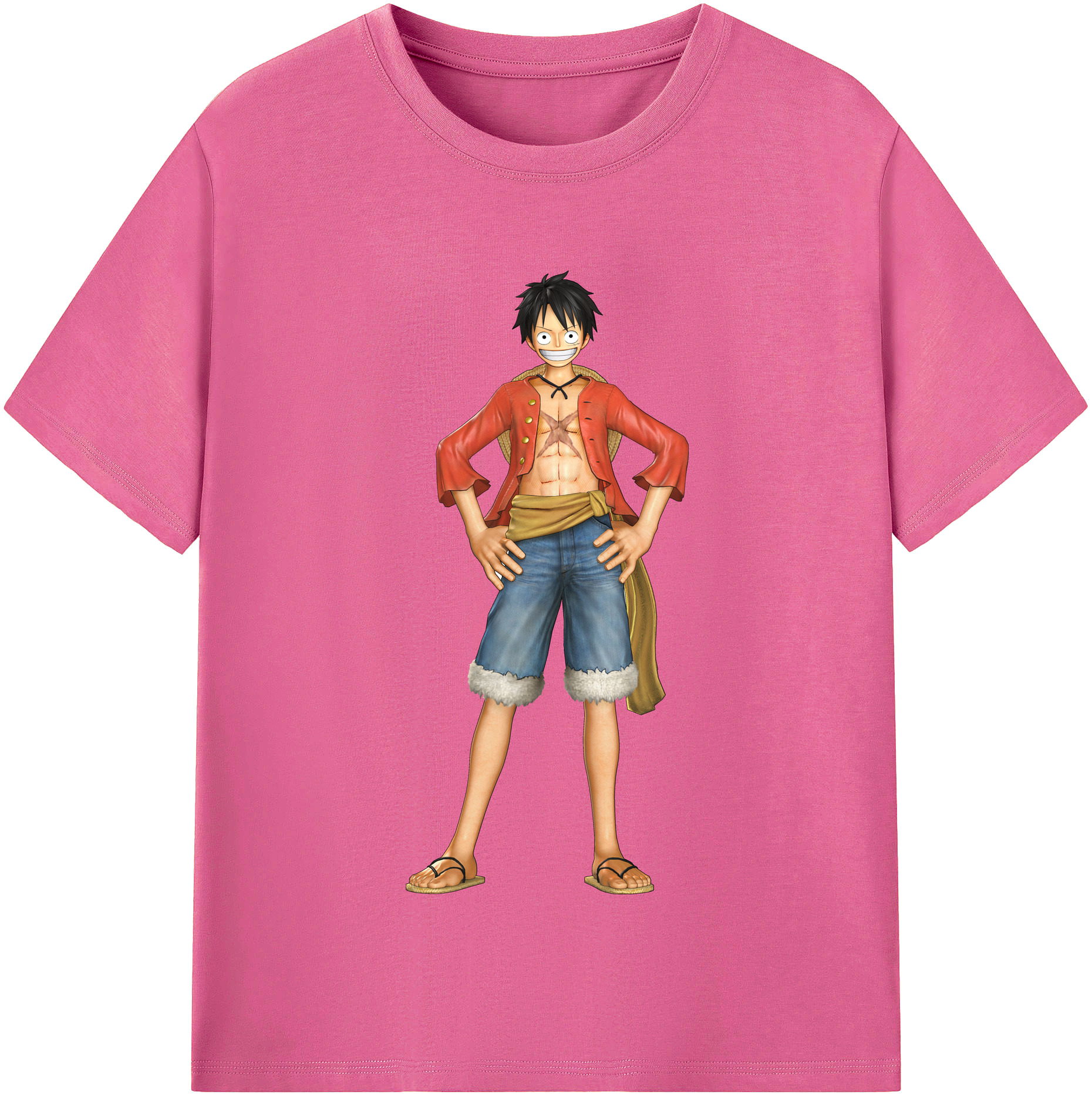 ワンピース モンキー・D・ルフィ ONE PIECE Monkey D. Luffy レディースカジュアルプリントTシャツ（綿100％）